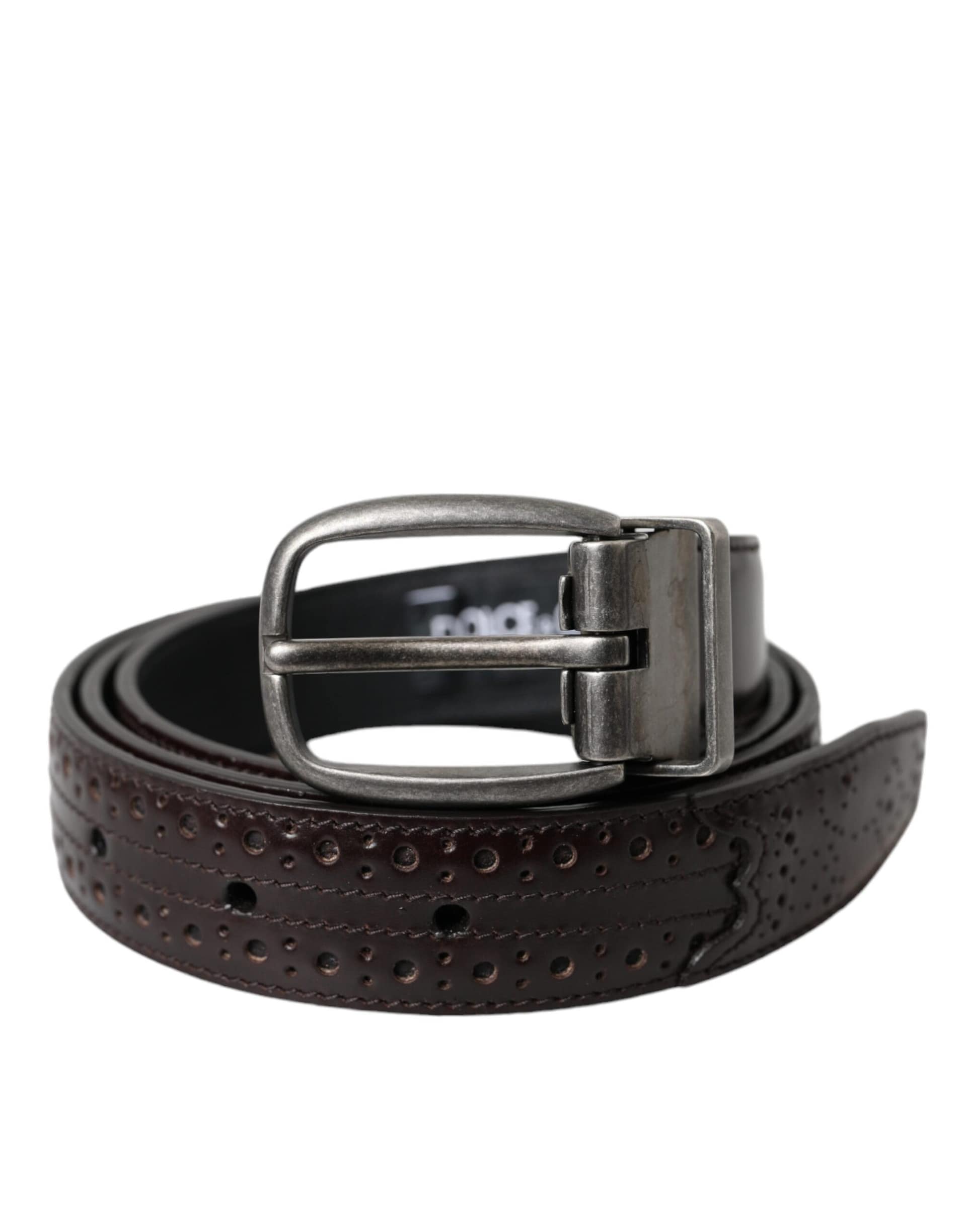 Dolce & Gabbana Dark Brown Perforated Leather Metal Buckle Belt Men - Image 2