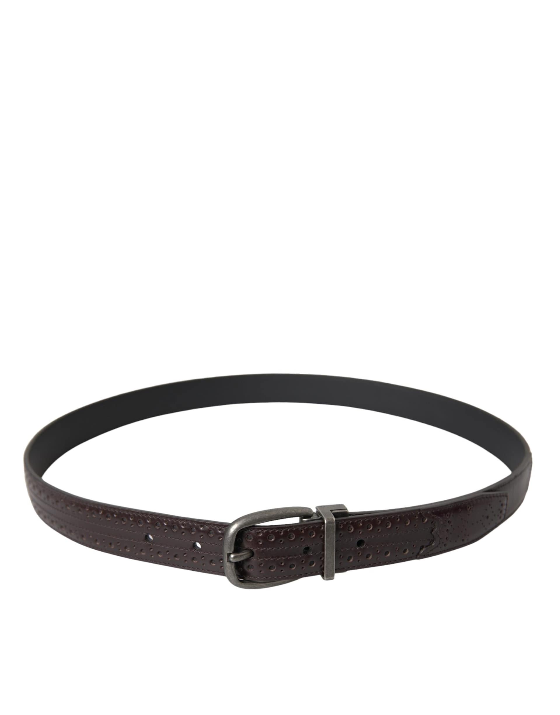 Dolce & Gabbana Dark Brown Perforated Leather Metal Buckle Belt Men - Image 3