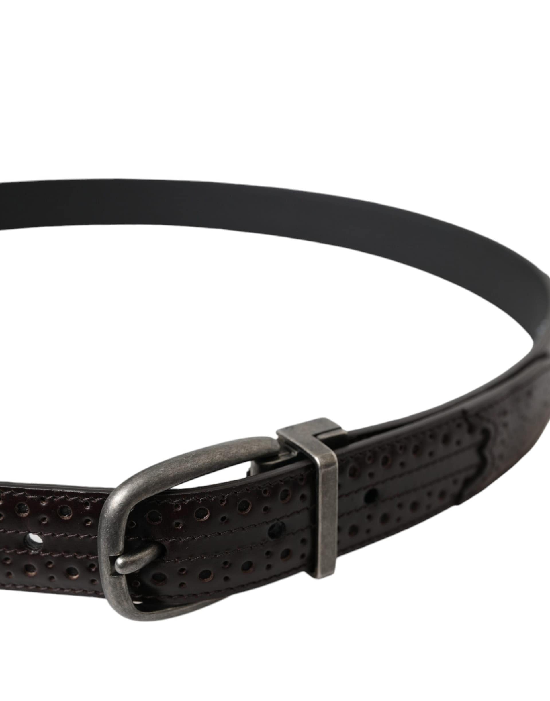 Dolce & Gabbana Dark Brown Perforated Leather Metal Buckle Belt Men - Image 4