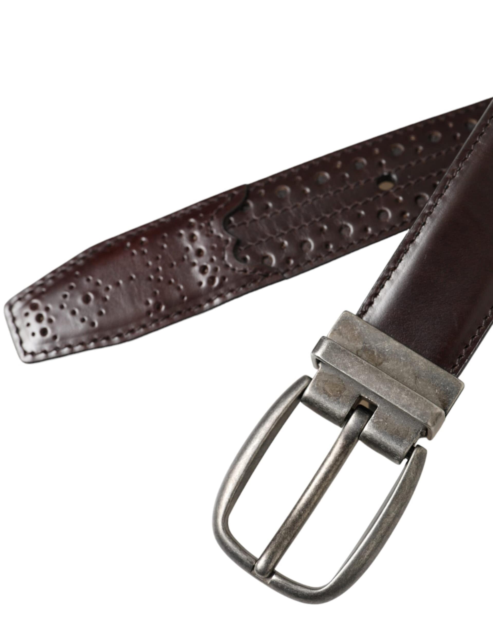 Dolce & Gabbana Dark Brown Perforated Leather Metal Buckle Belt Men - Image 6