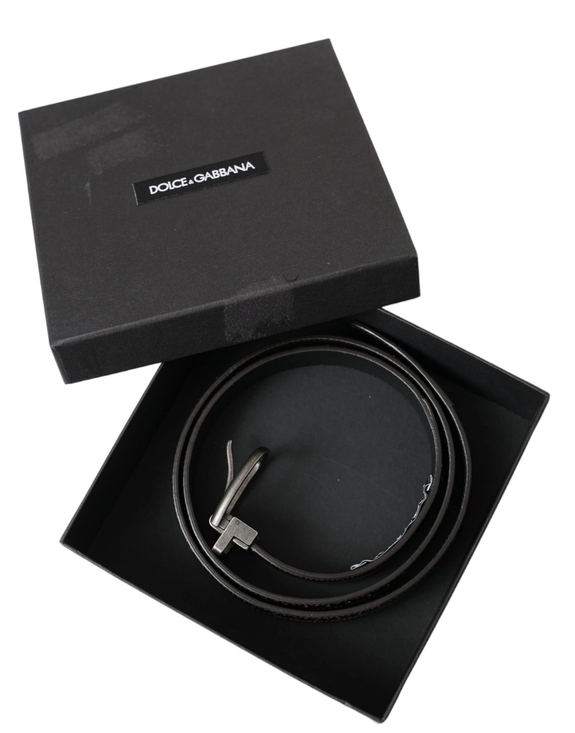 Dolce & Gabbana Dark Brown Perforated Leather Metal Buckle Belt Men - Image 7