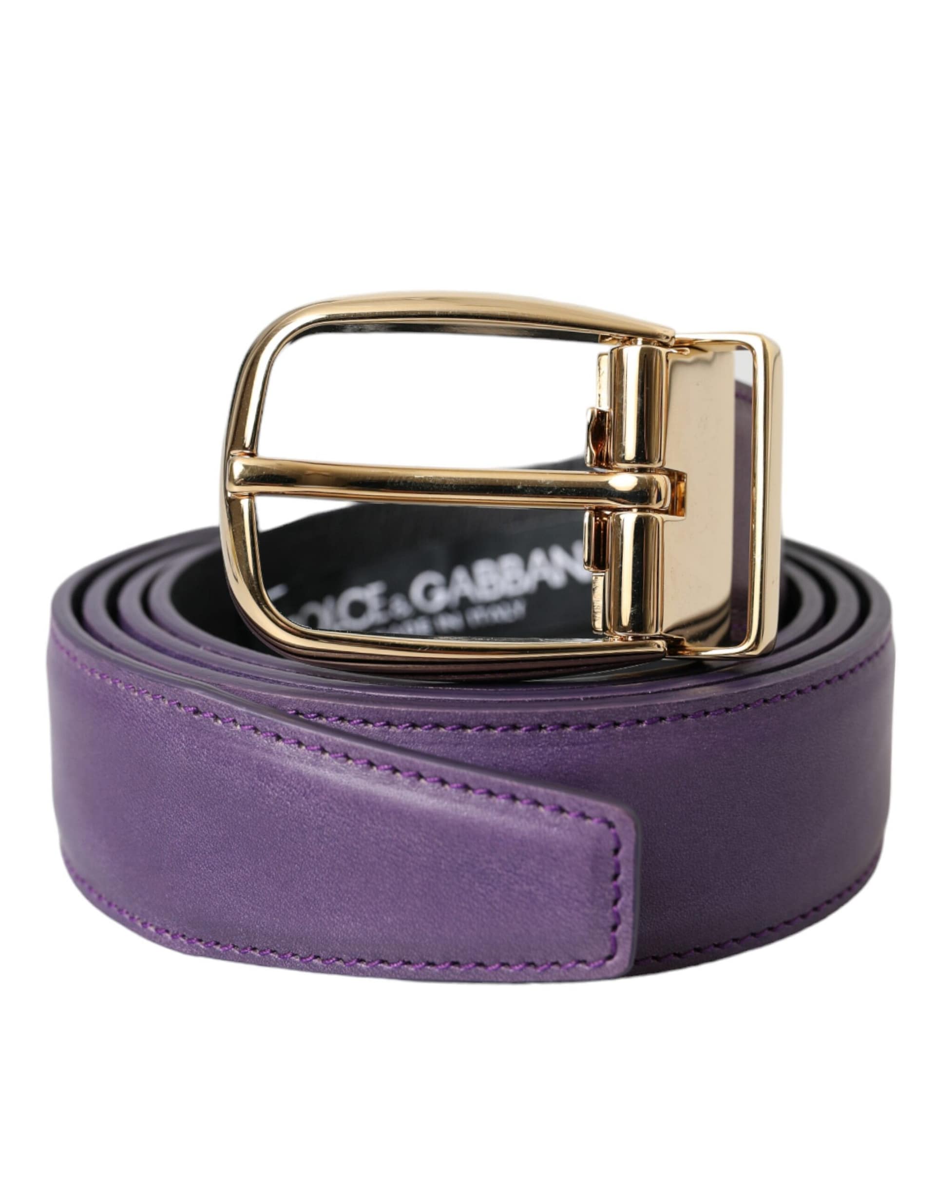Dolce & Gabbana Purple Leather Gold Metal Buckle Belt Men - Image 2