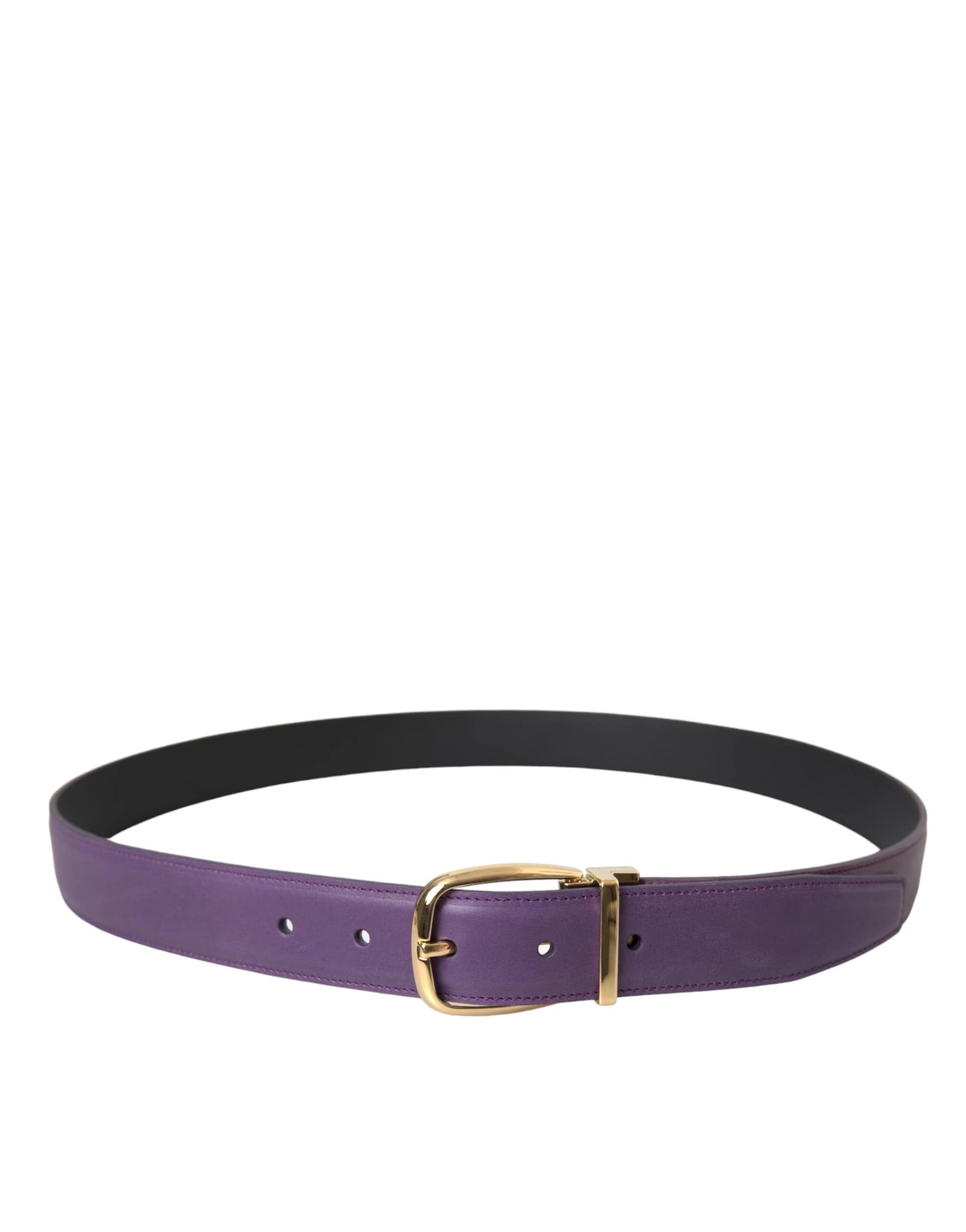 Dolce & Gabbana Purple Leather Gold Metal Buckle Belt Men - Image 3