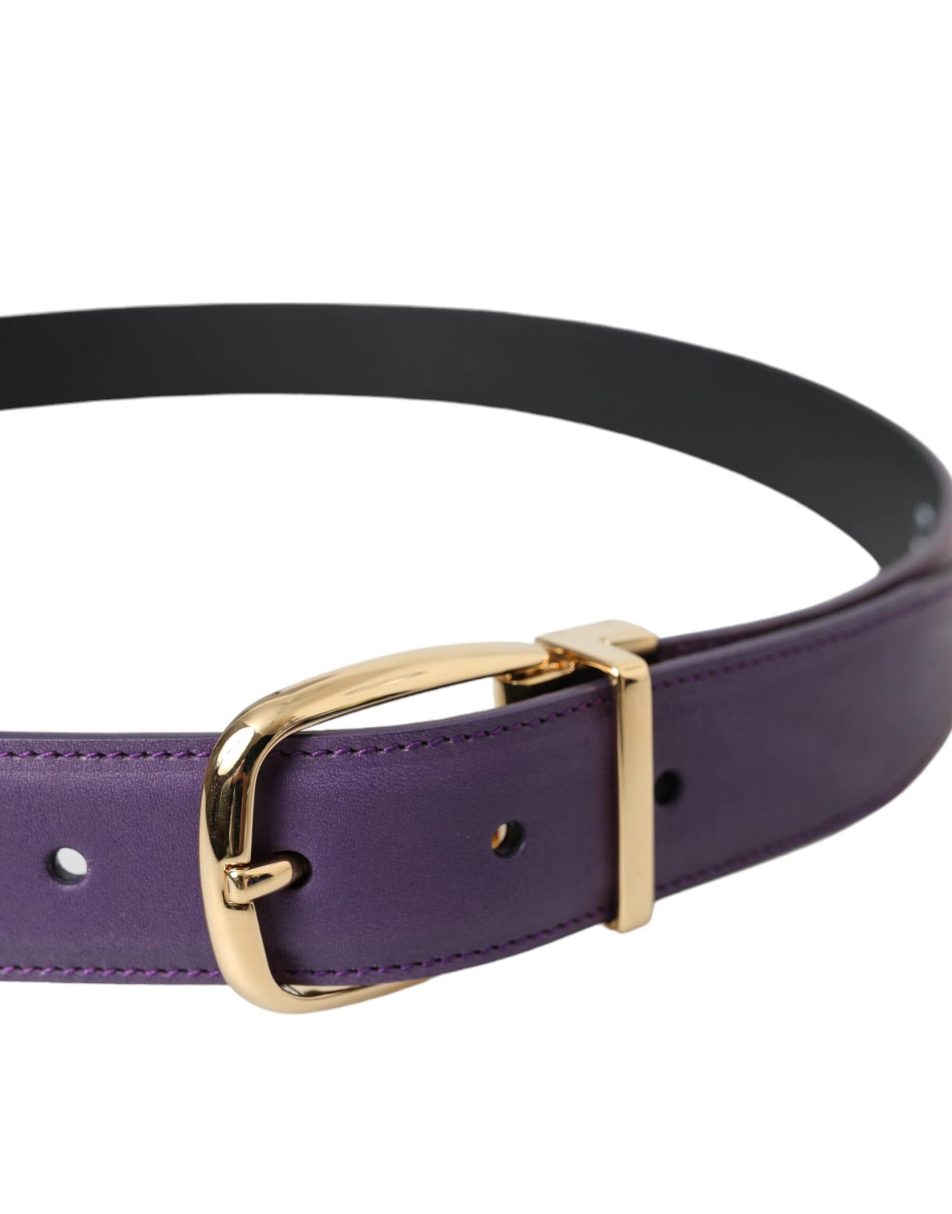Dolce & Gabbana Purple Leather Gold Metal Buckle Belt Men - Image 4