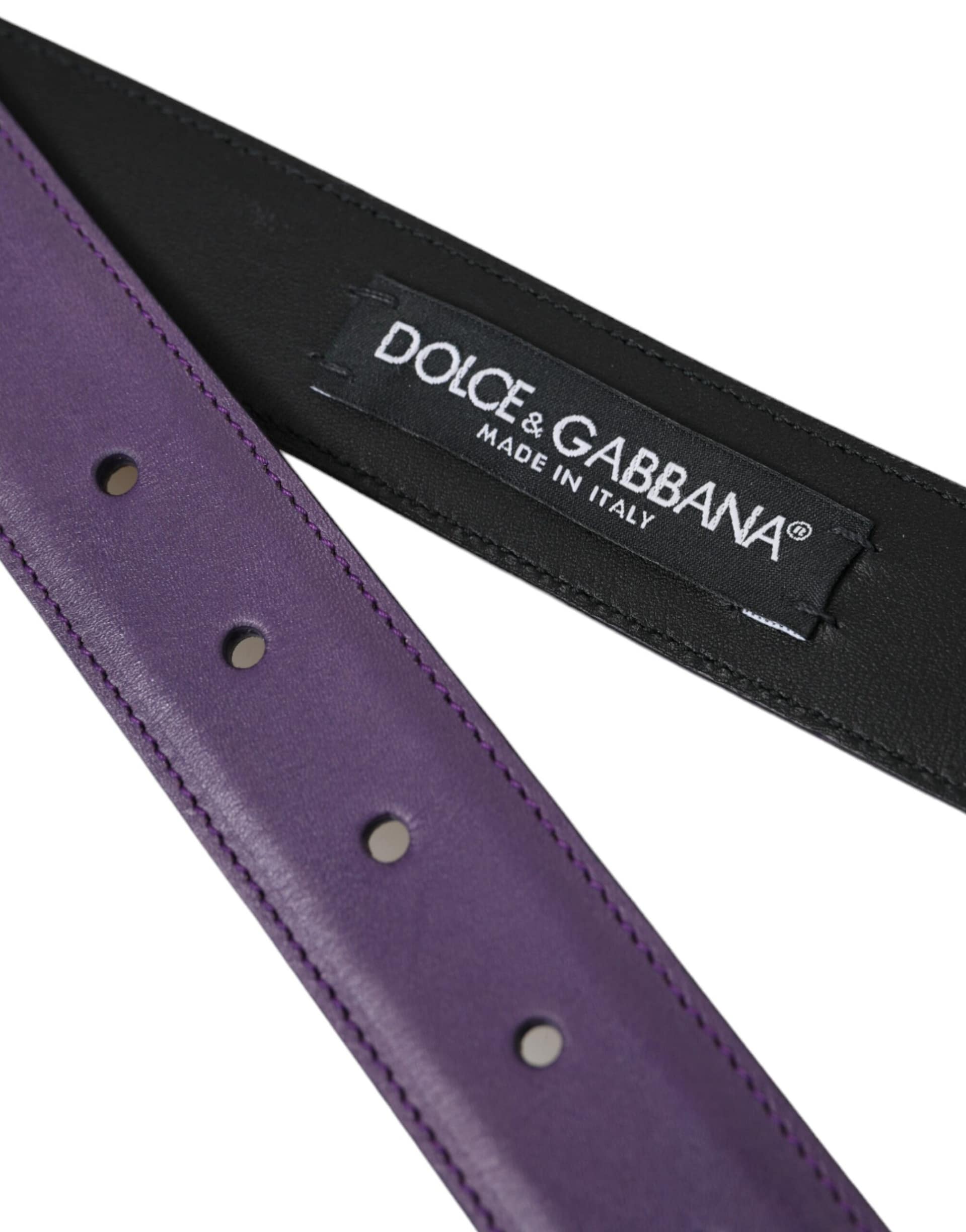 Dolce & Gabbana Purple Leather Gold Metal Buckle Belt Men - Image 5