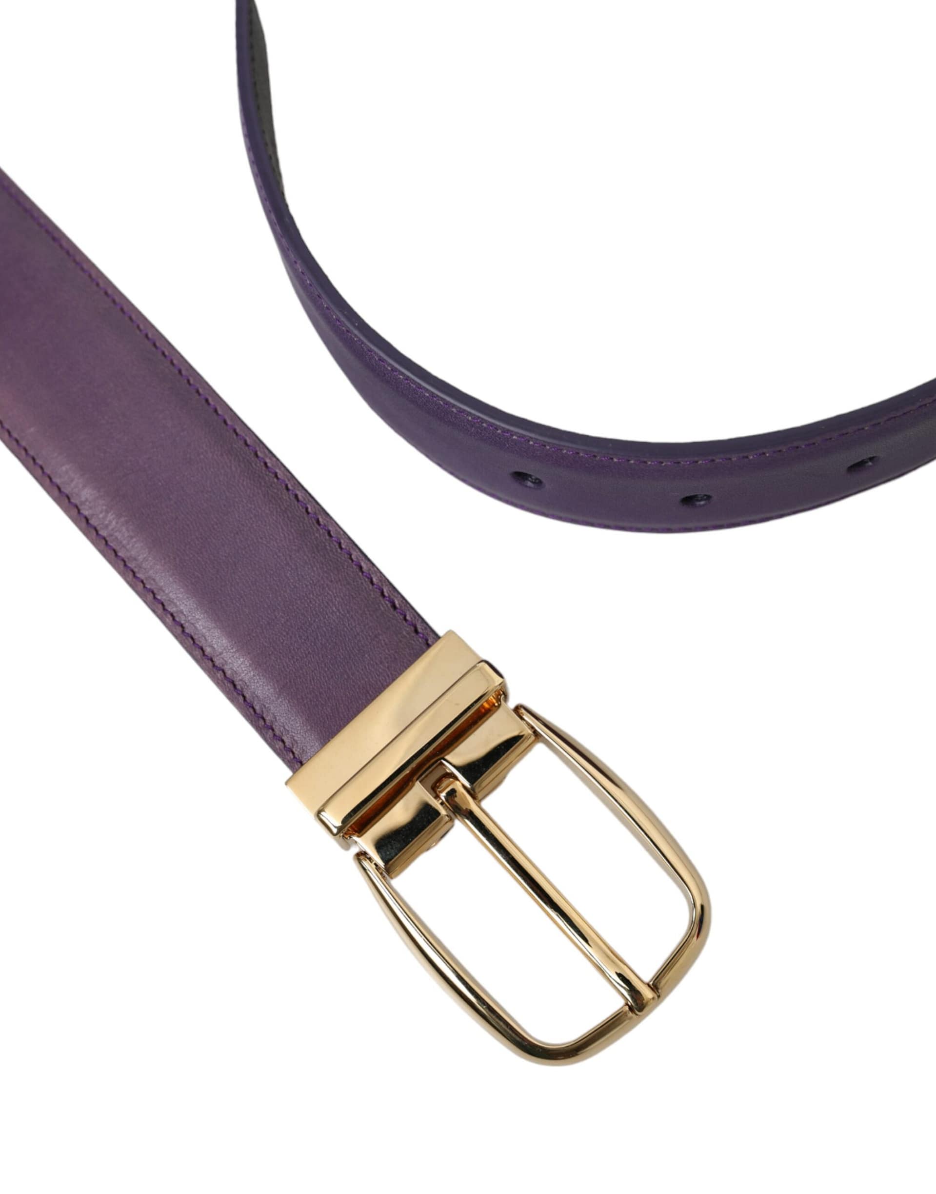 Dolce & Gabbana Purple Leather Gold Metal Buckle Belt Men - Image 6