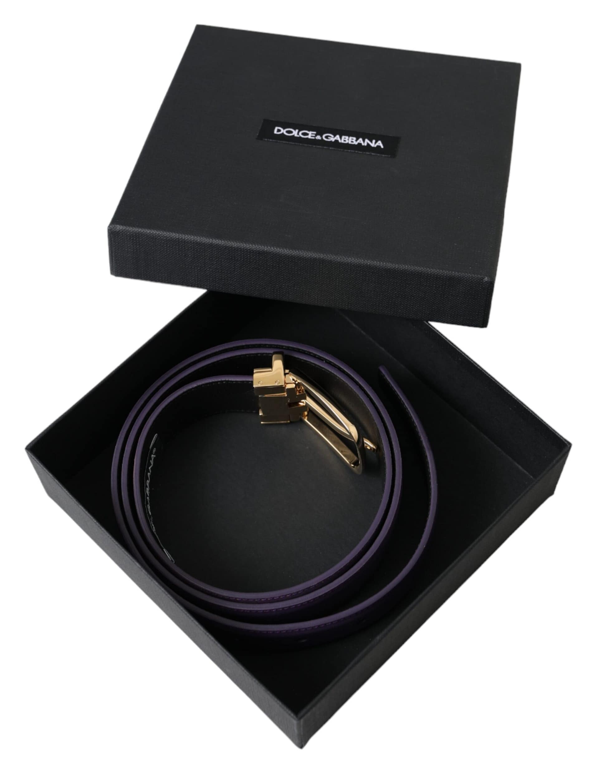 Dolce & Gabbana Purple Leather Gold Metal Buckle Belt Men - Image 7