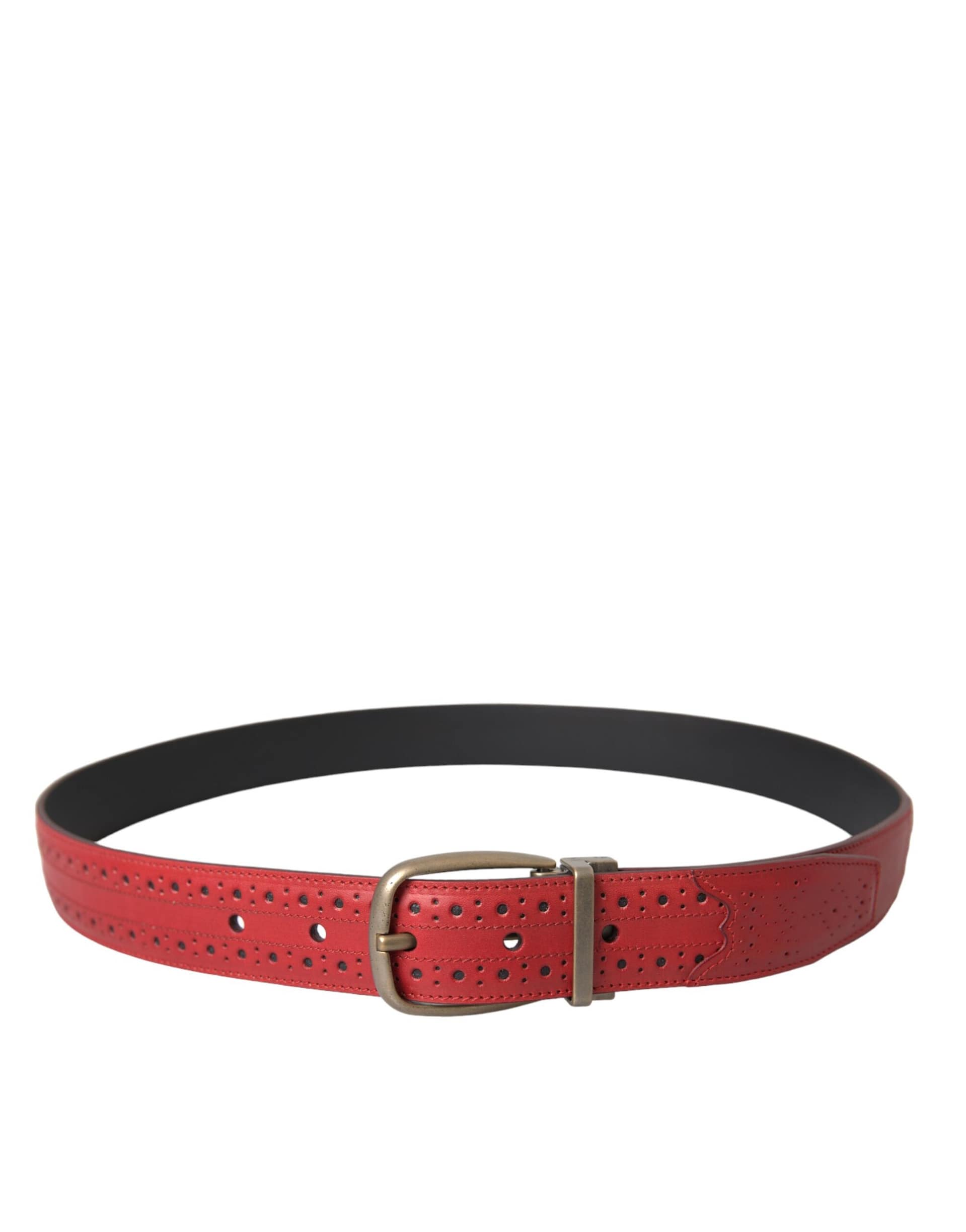 Dolce & Gabbana Red Perforated Leather Metal Buckle Belt Men - Image 3