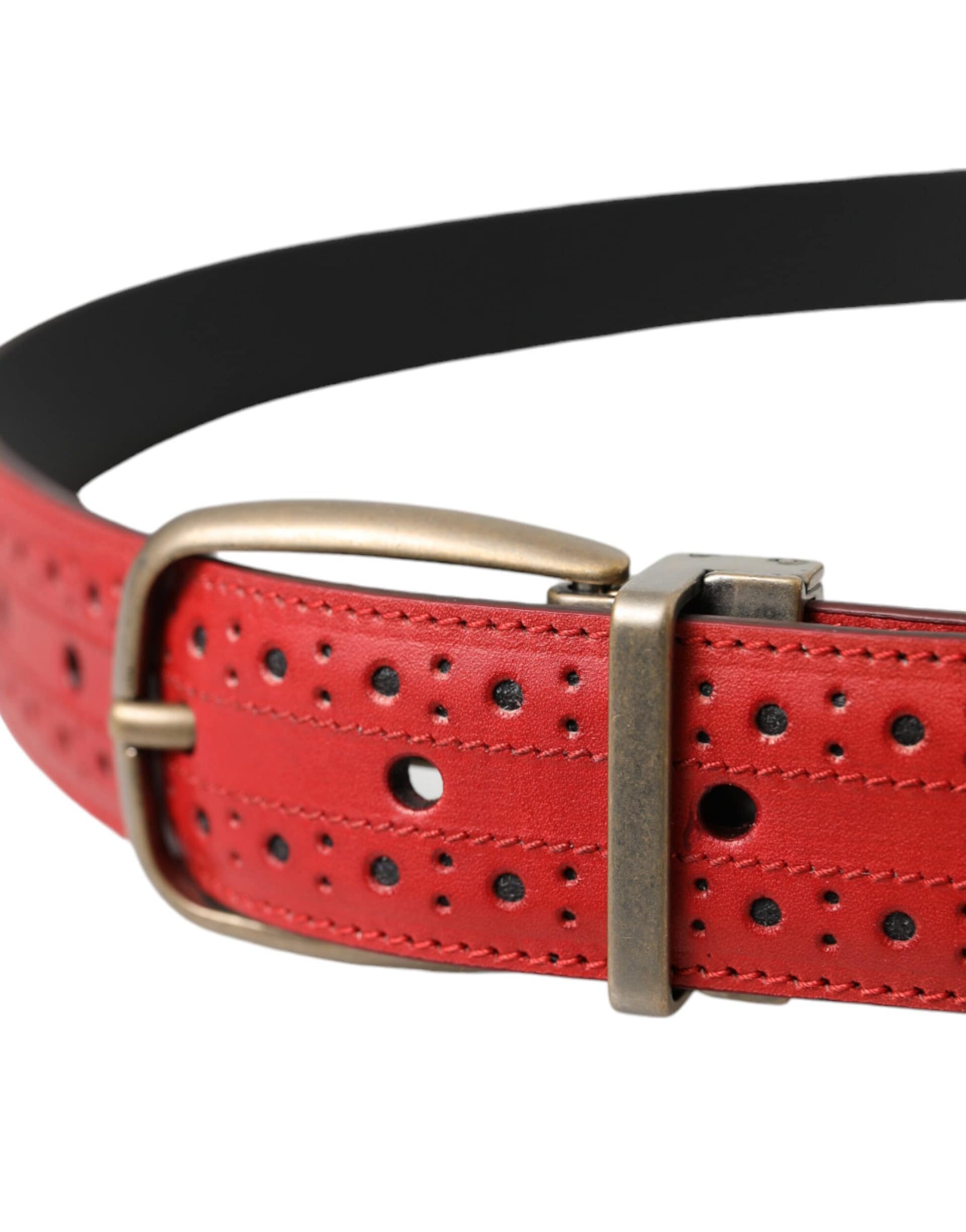 Dolce & Gabbana Red Perforated Leather Metal Buckle Belt Men - Image 4