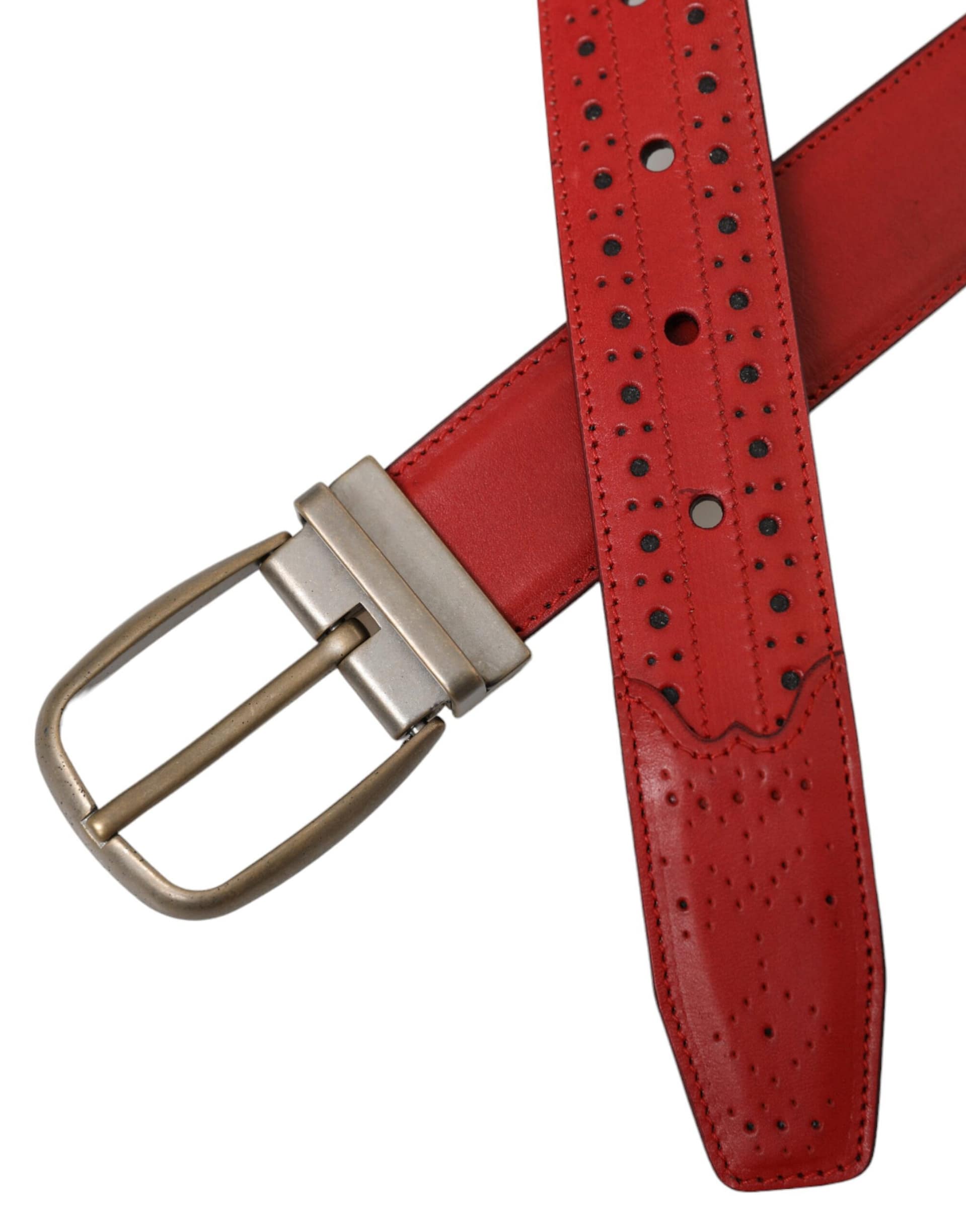 Dolce & Gabbana Red Perforated Leather Metal Buckle Belt Men - Image 5