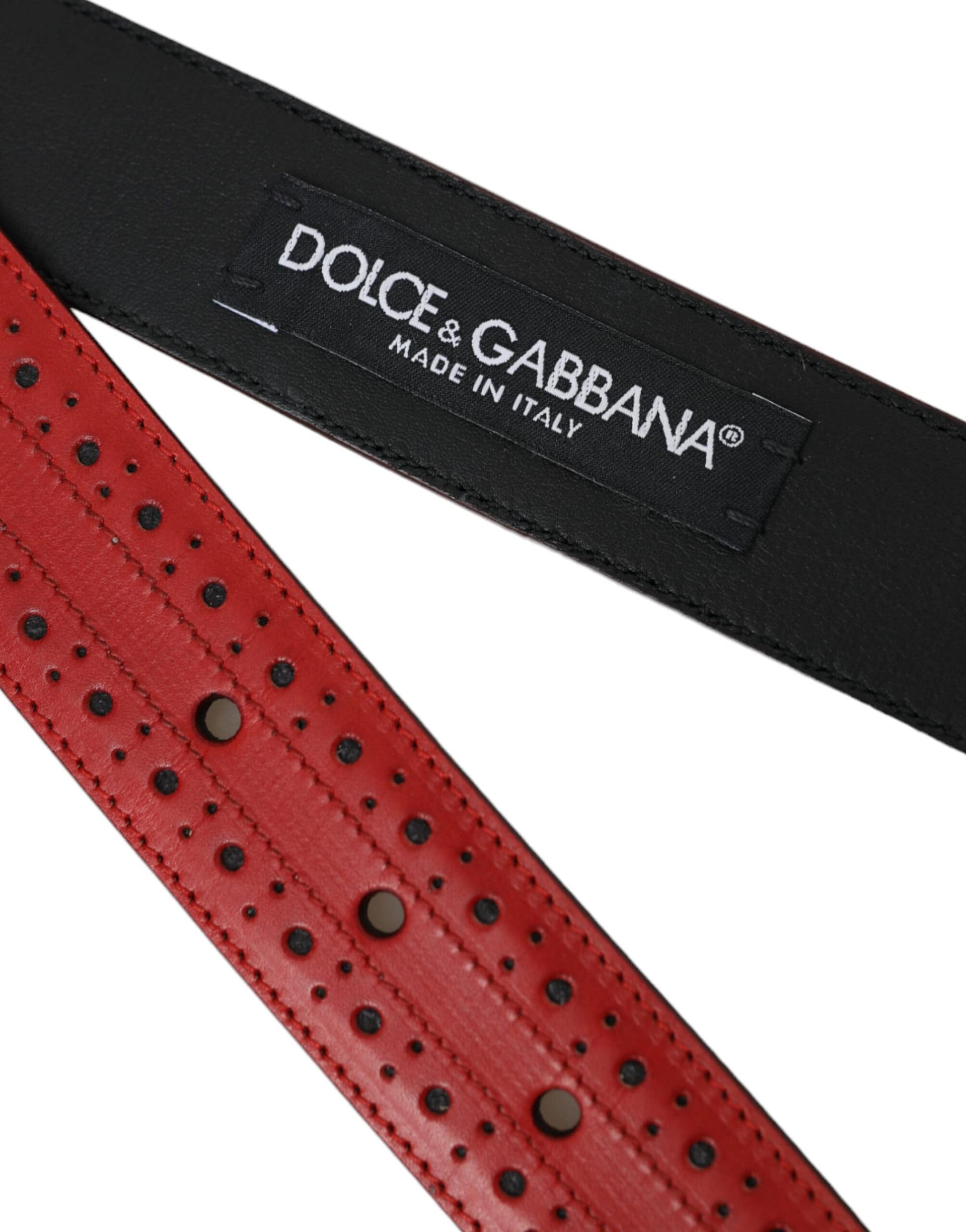 Dolce & Gabbana Red Perforated Leather Metal Buckle Belt Men - Image 6