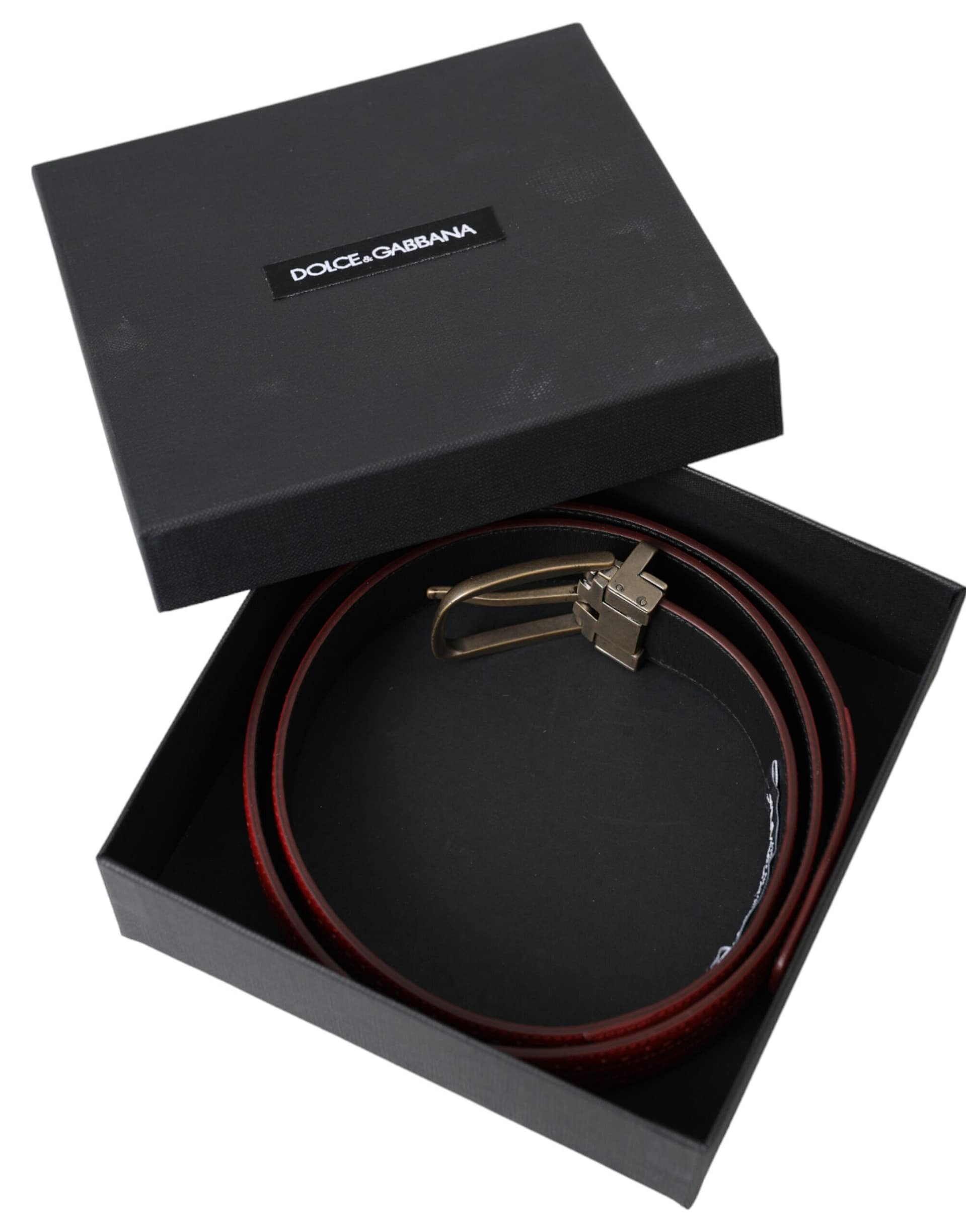 Dolce & Gabbana Red Perforated Leather Metal Buckle Belt Men - Image 7
