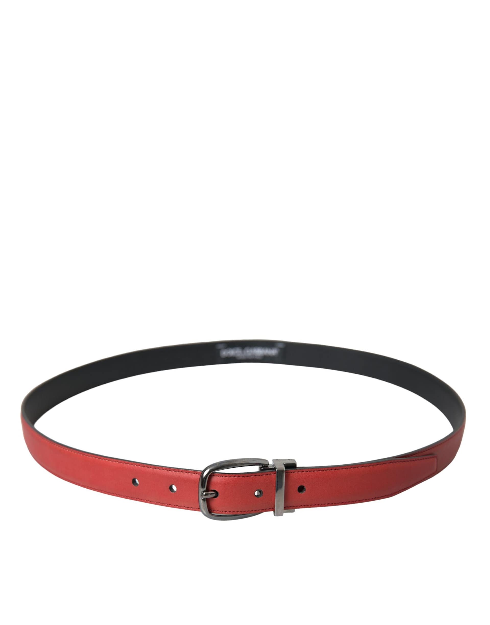 Dolce & Gabbana Red Leather Silver Metal Buckle Belt Men - Image 2
