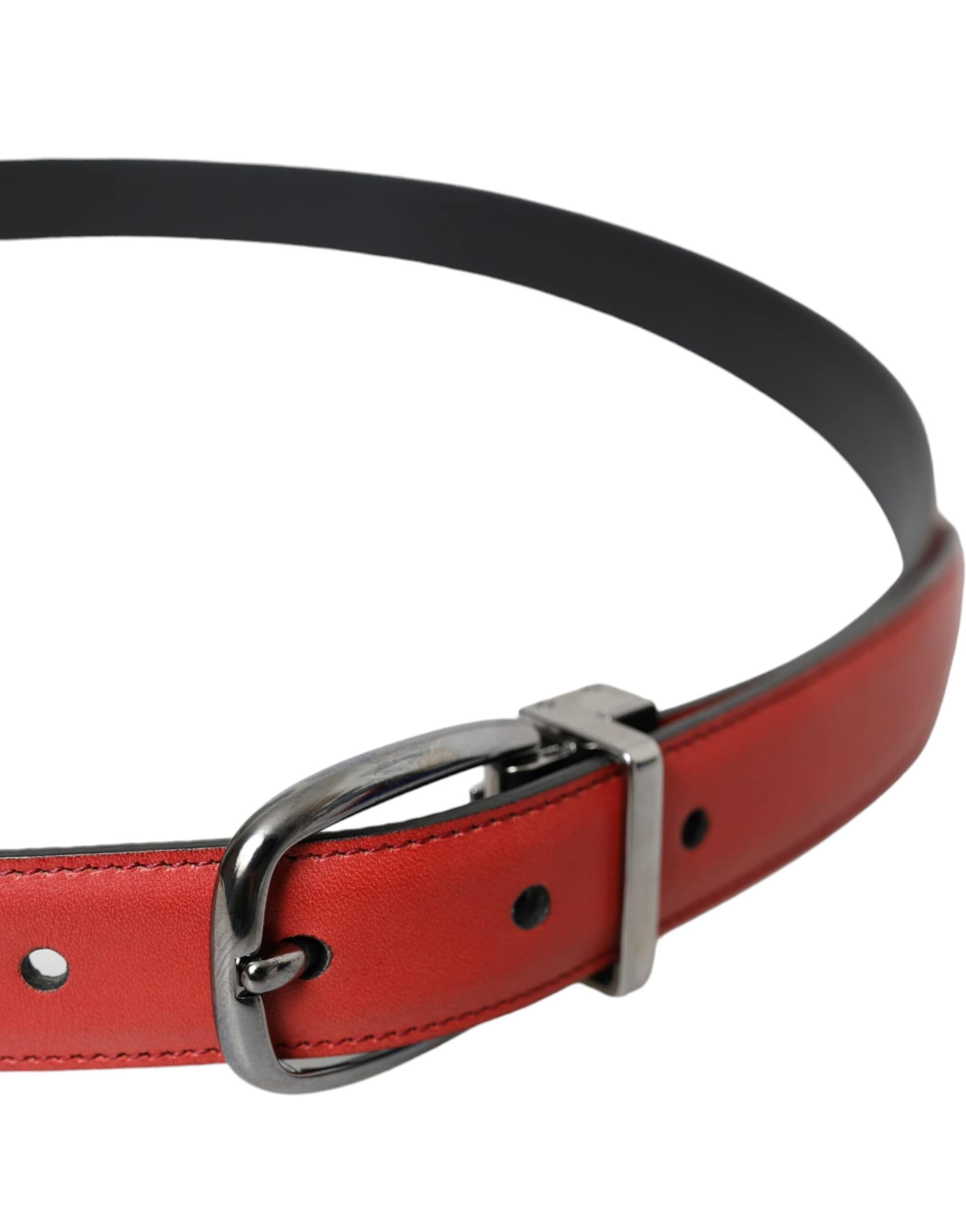 Dolce & Gabbana Red Leather Silver Metal Buckle Belt Men - Image 4