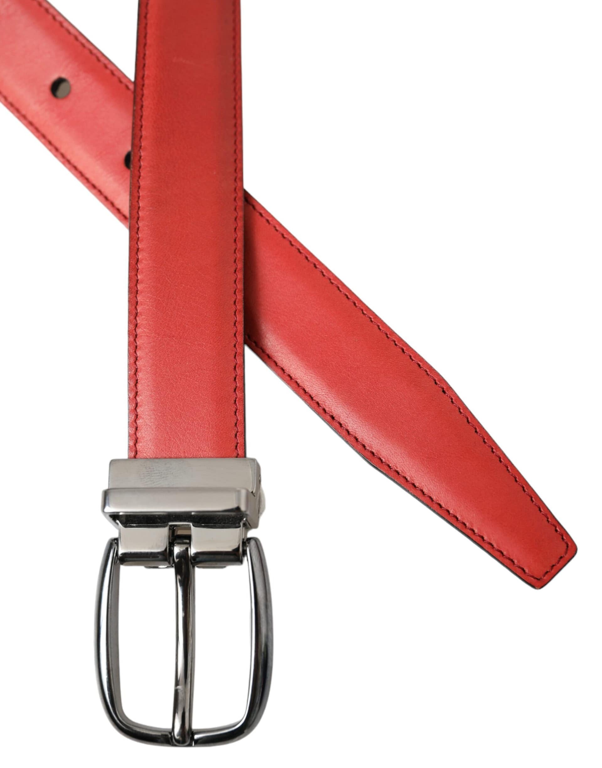 Dolce & Gabbana Red Leather Silver Metal Buckle Belt Men - Image 5