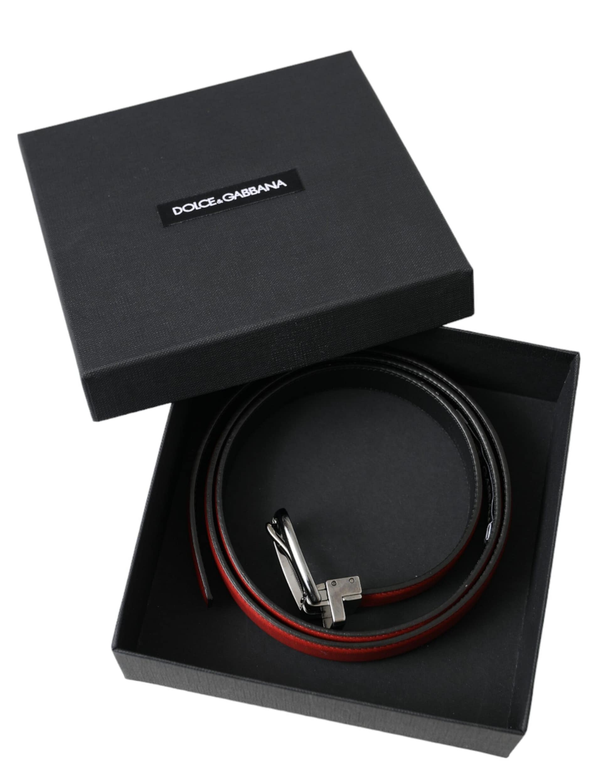 Dolce & Gabbana Red Leather Silver Metal Buckle Belt Men - Image 6