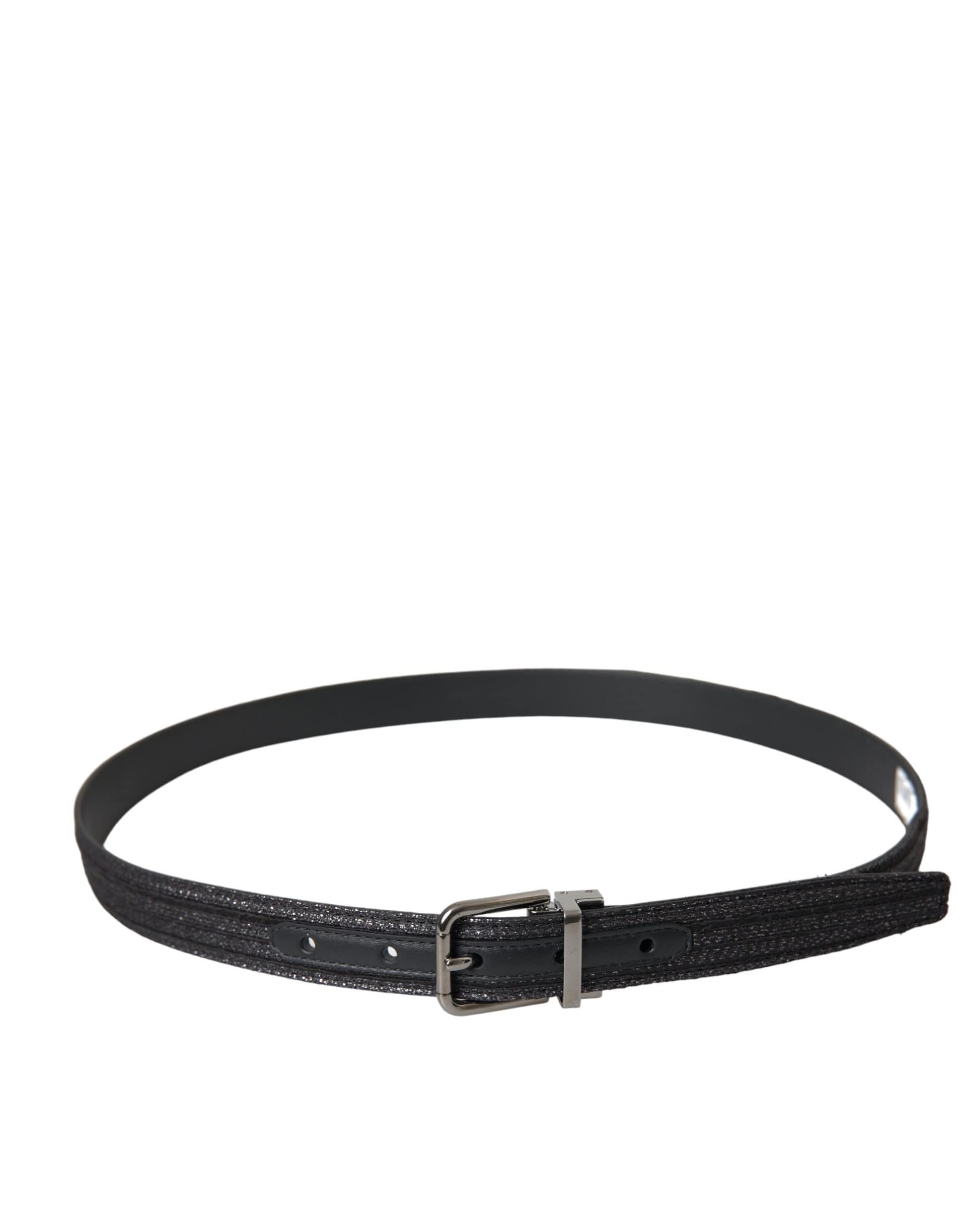 Dolce & Gabbana Black Jacquard Stripes Silver Metal Buckle Belt - Image 2