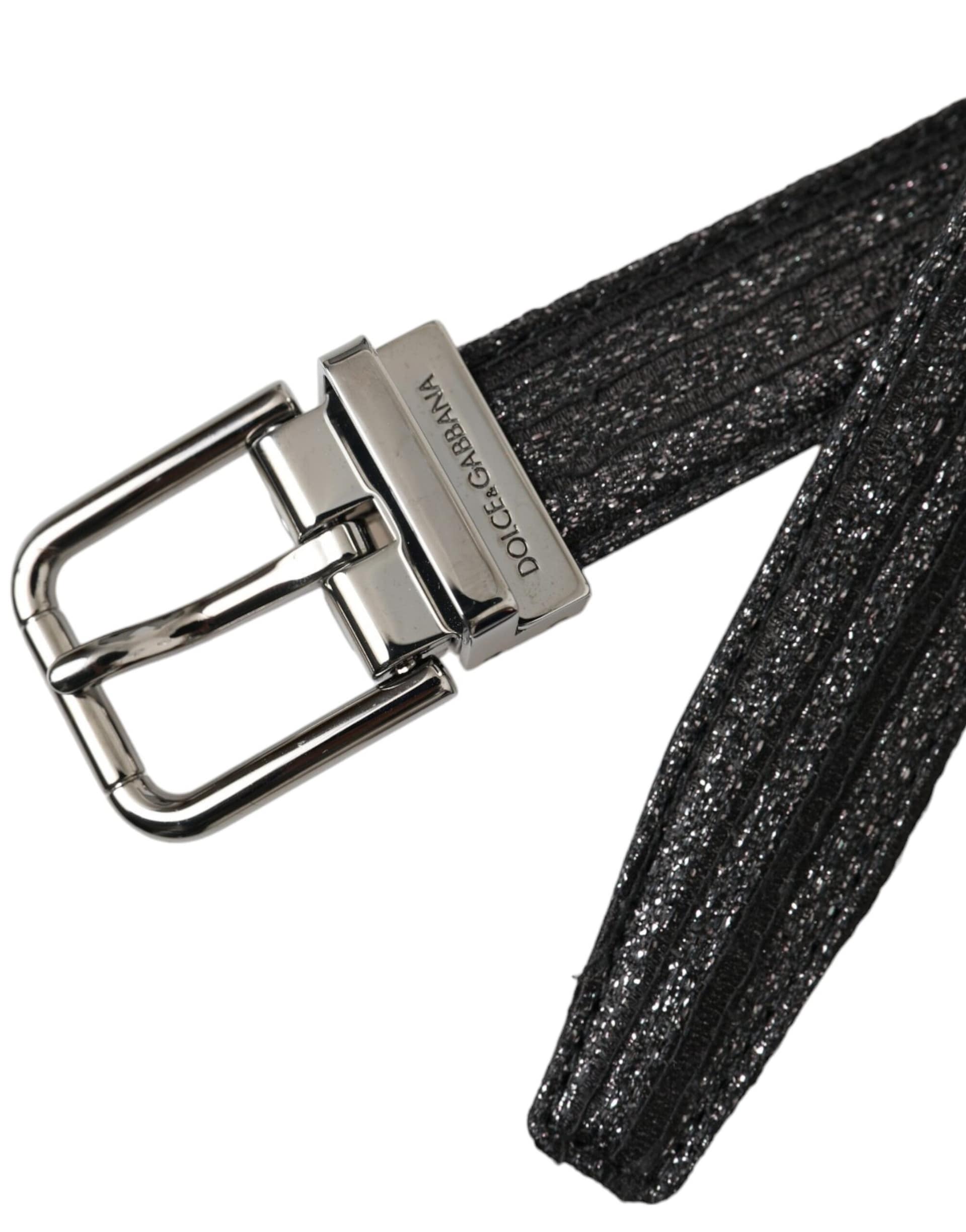 Dolce & Gabbana Black Jacquard Stripes Silver Metal Buckle Belt - Image 5