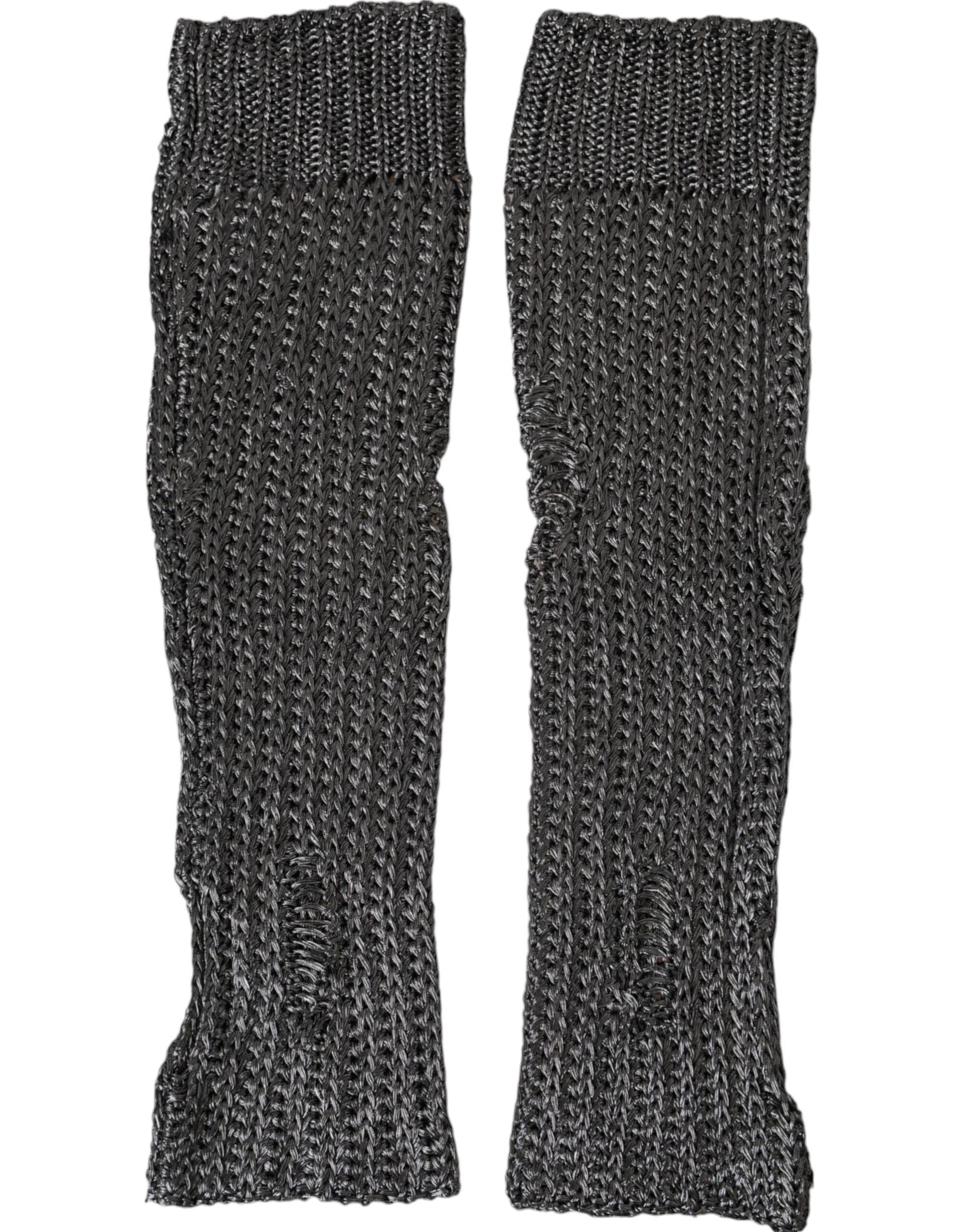 Dolce & Gabbana Gray Viscose Knitted Finger Less Gloves - Image 4