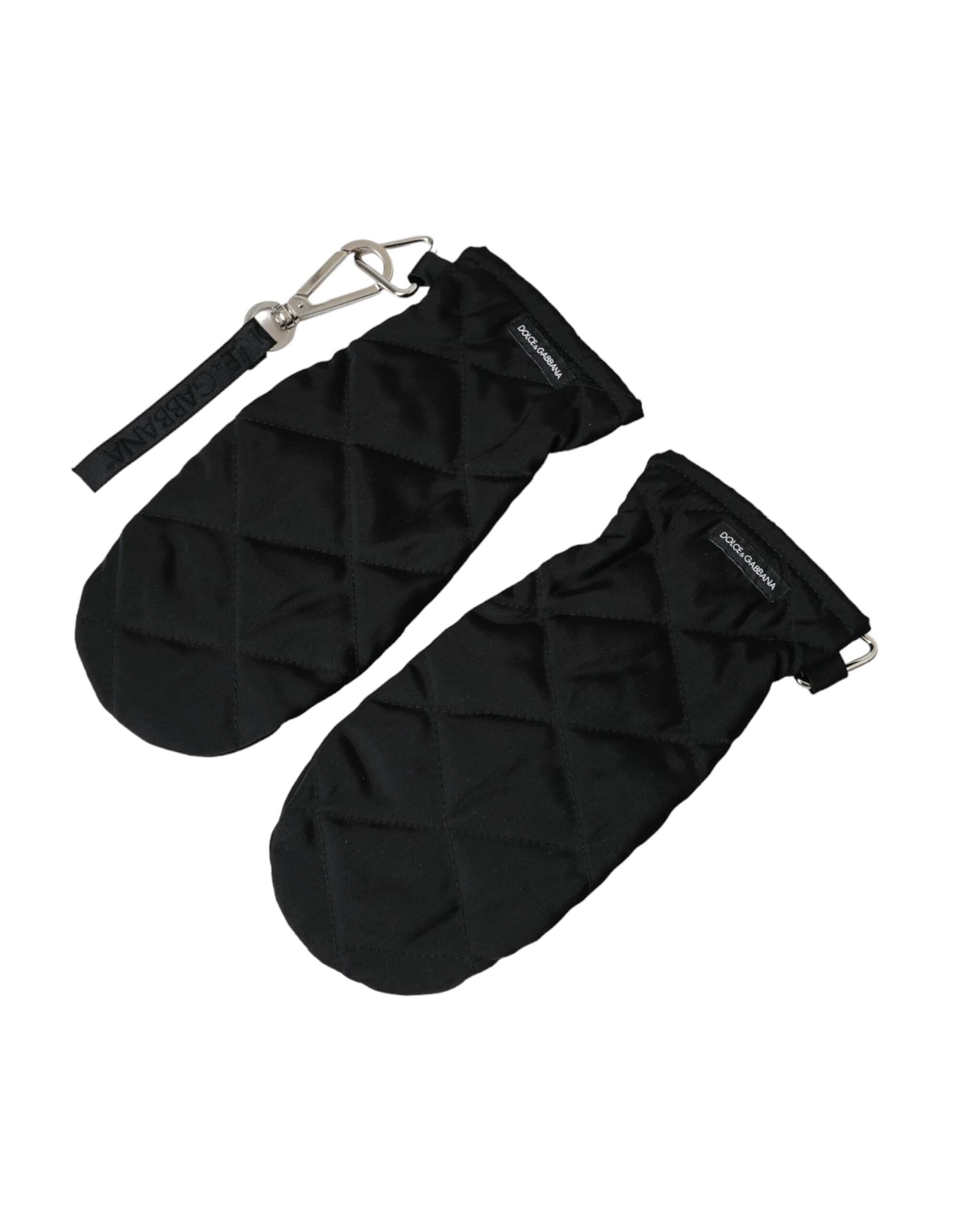 Dolce & Gabbana Black Quilted Nylon Wrist Length Mitten Gloves - Image 2