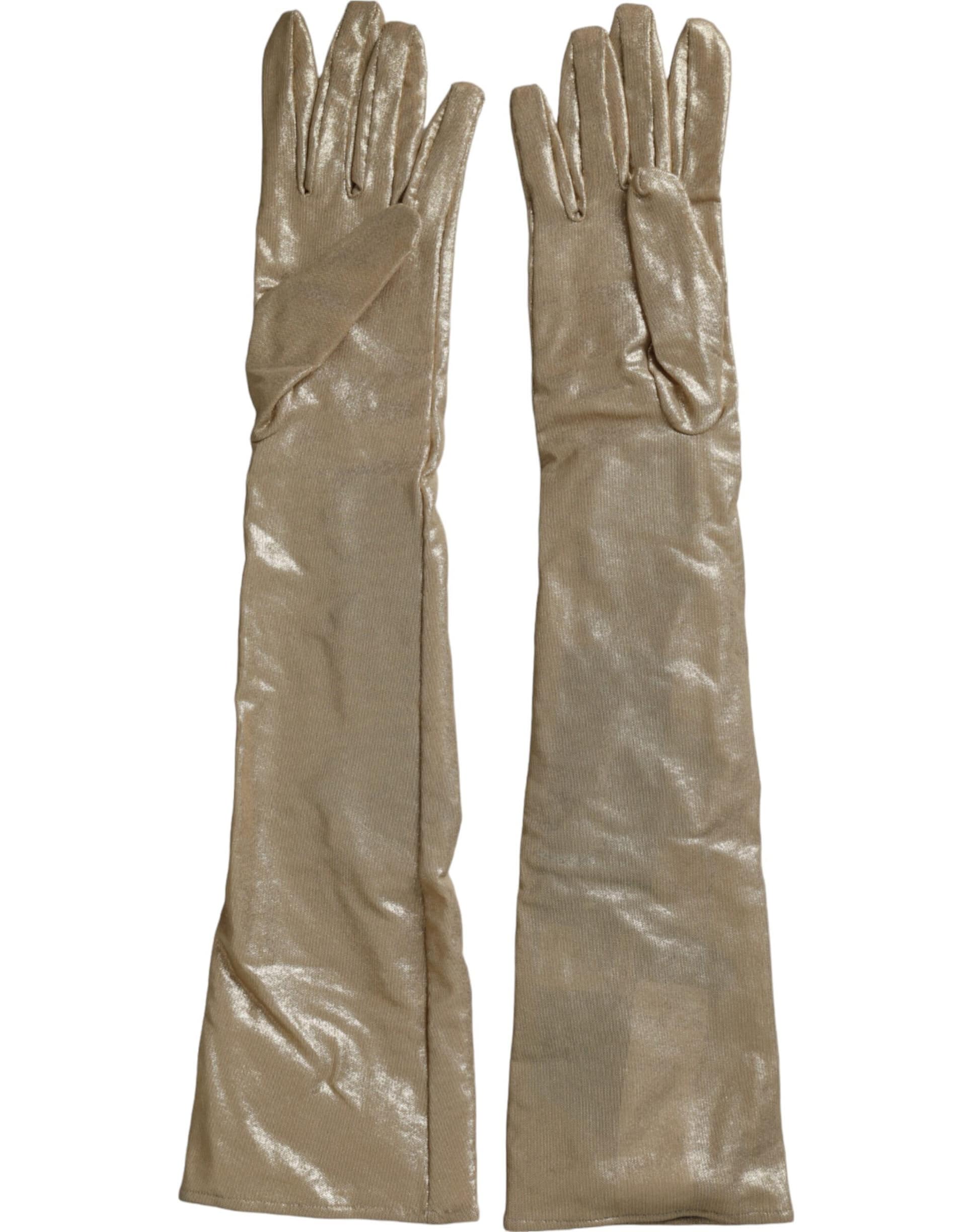 Dolce & Gabbana Beige Satin Crystal Elbow Length Gloves - Image 2