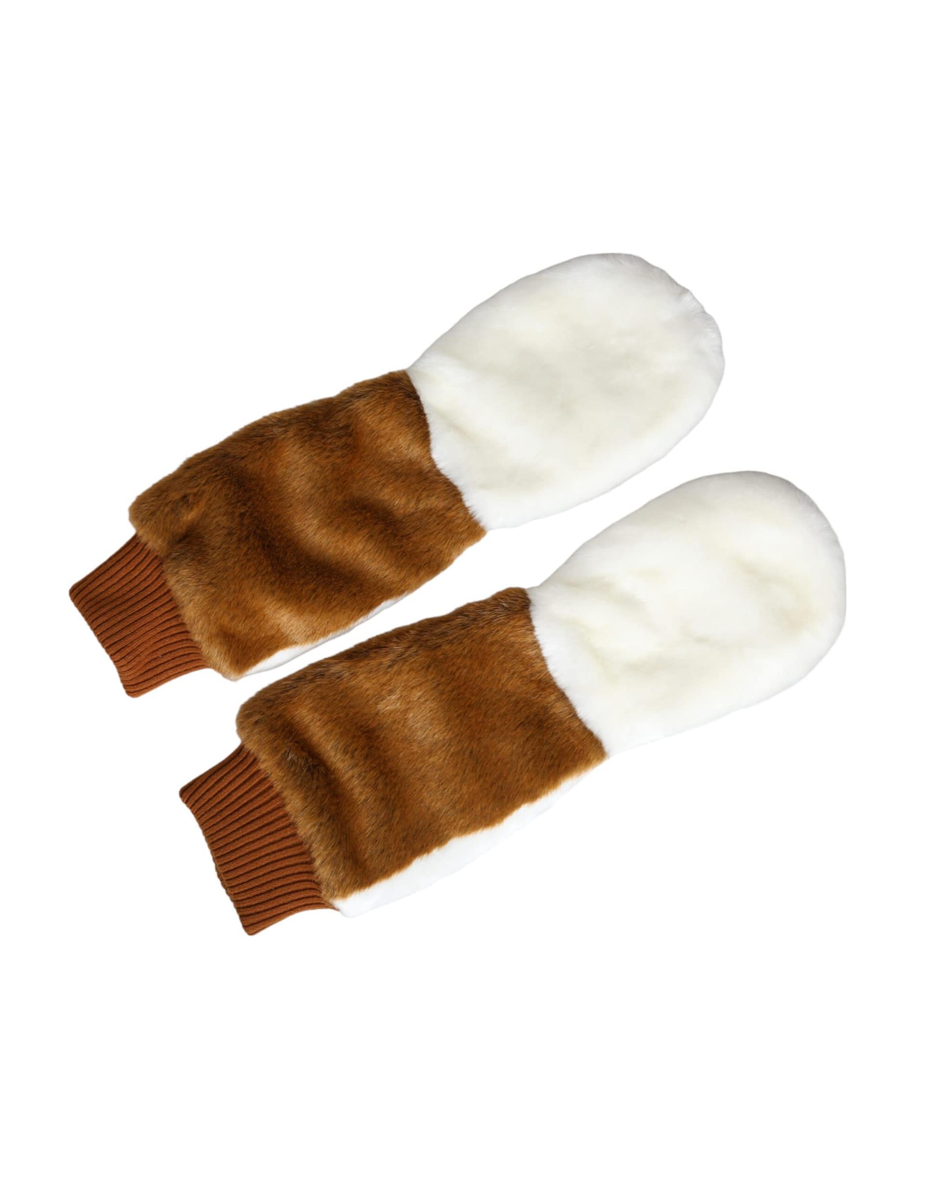 Dolce & Gabbana Brown White Acrylic Knitted Fur Mitten Gloves - Image 2