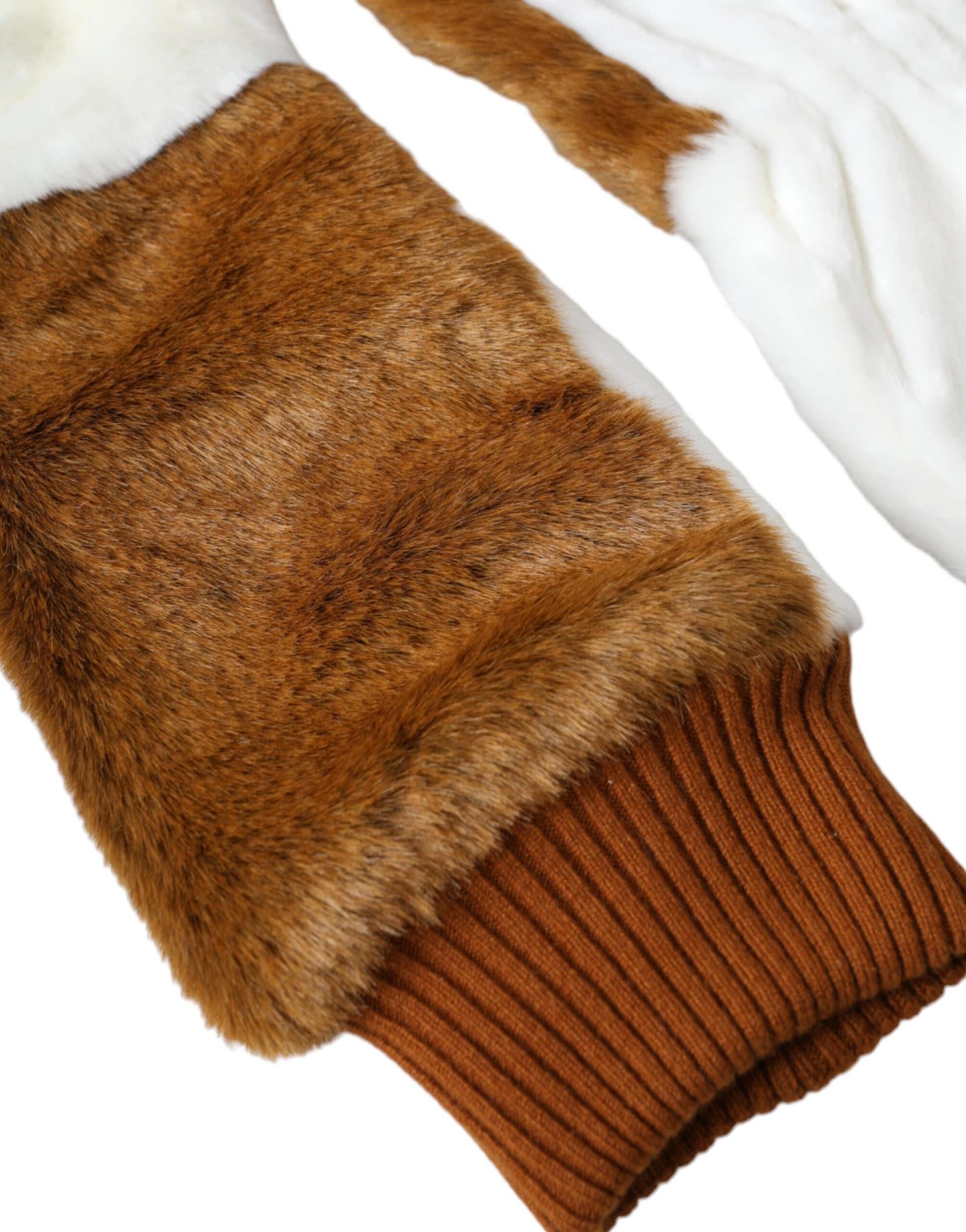 Dolce & Gabbana Brown White Acrylic Knitted Fur Mitten Gloves - Image 4