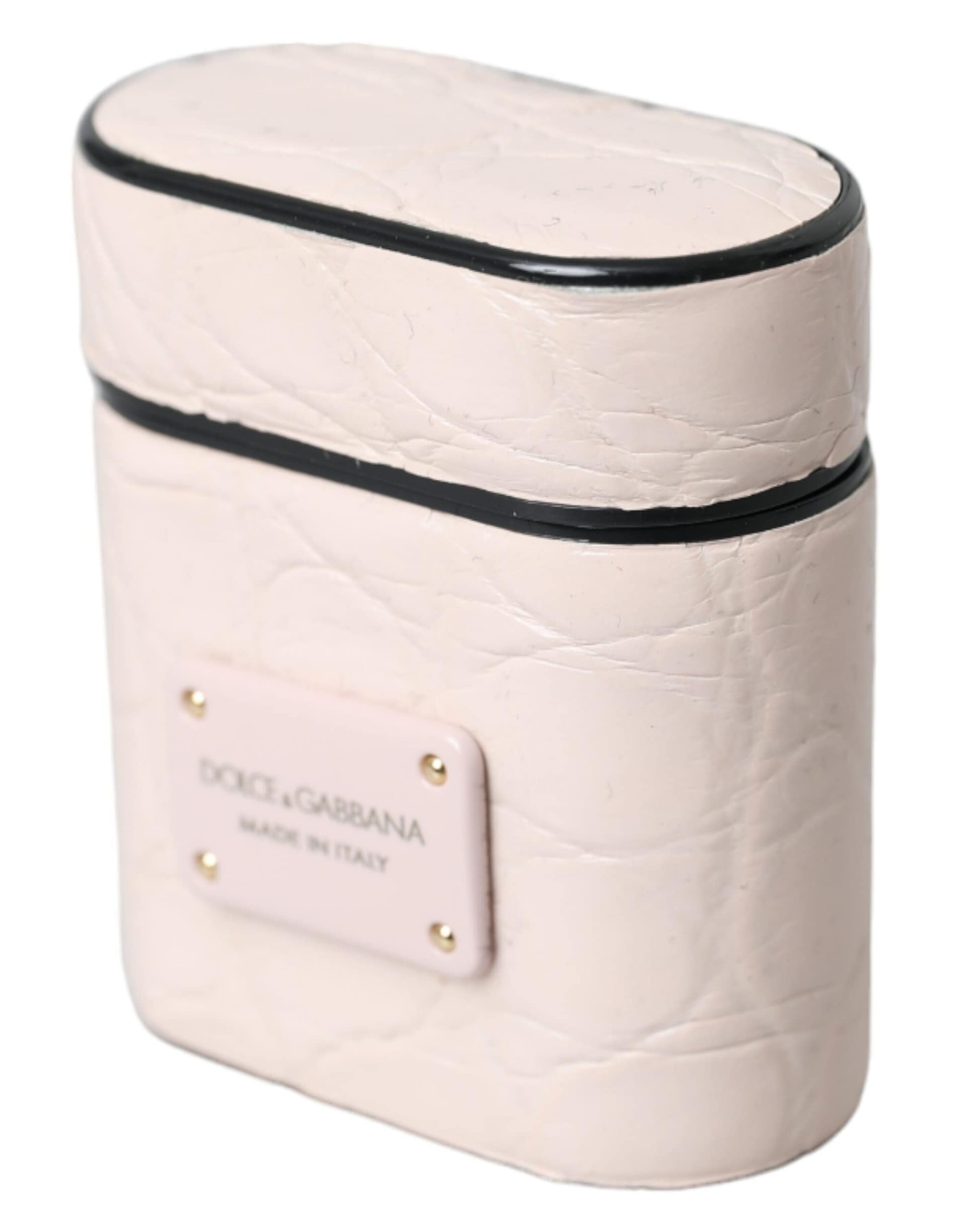 Dolce & Gabbana Light Pink Leather Metal Logo Plaque Airpods Case - Image 3