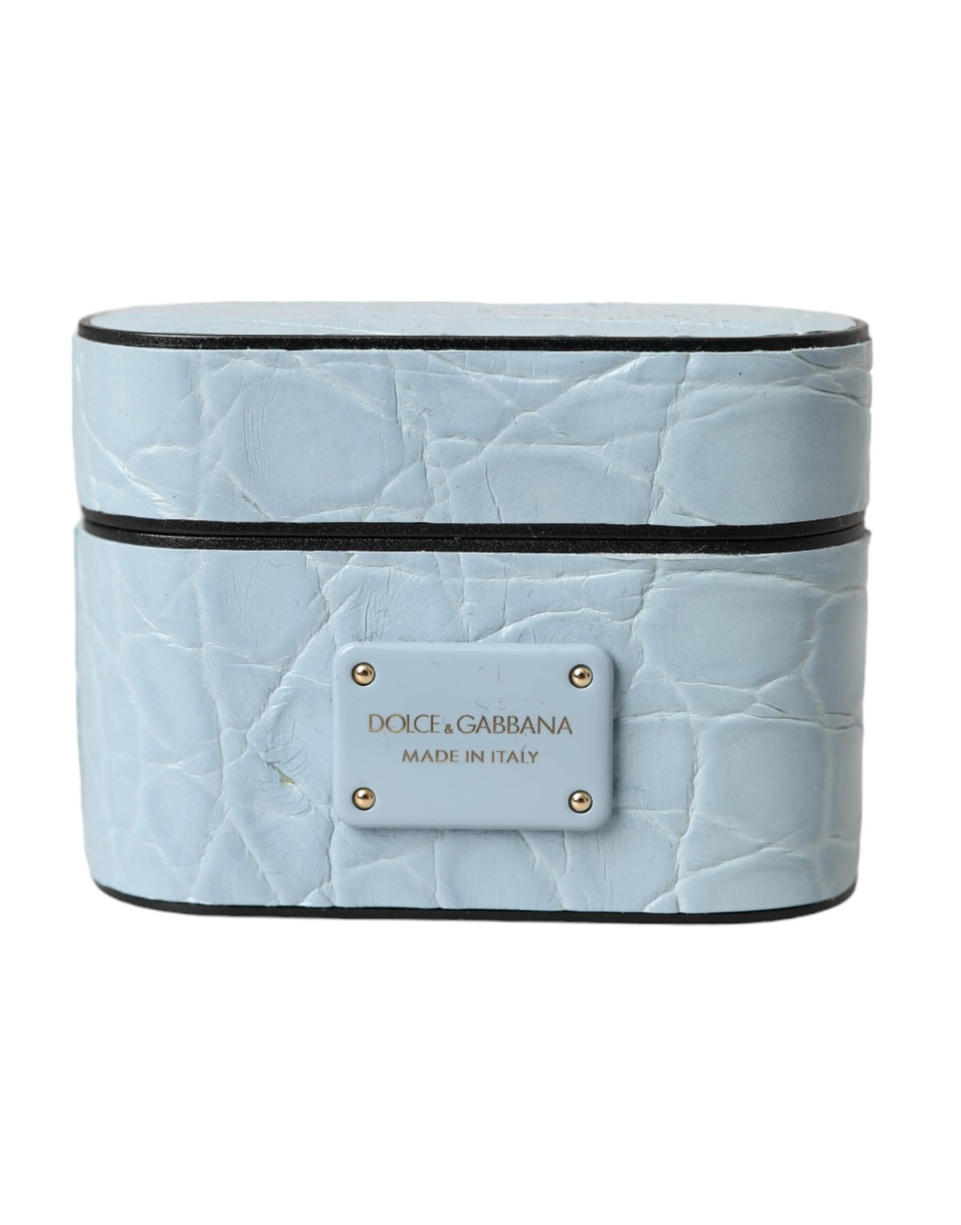 Dolce & Gabbana Light Blue Leather Metal Logo Plaque Airpods Case - Image 2