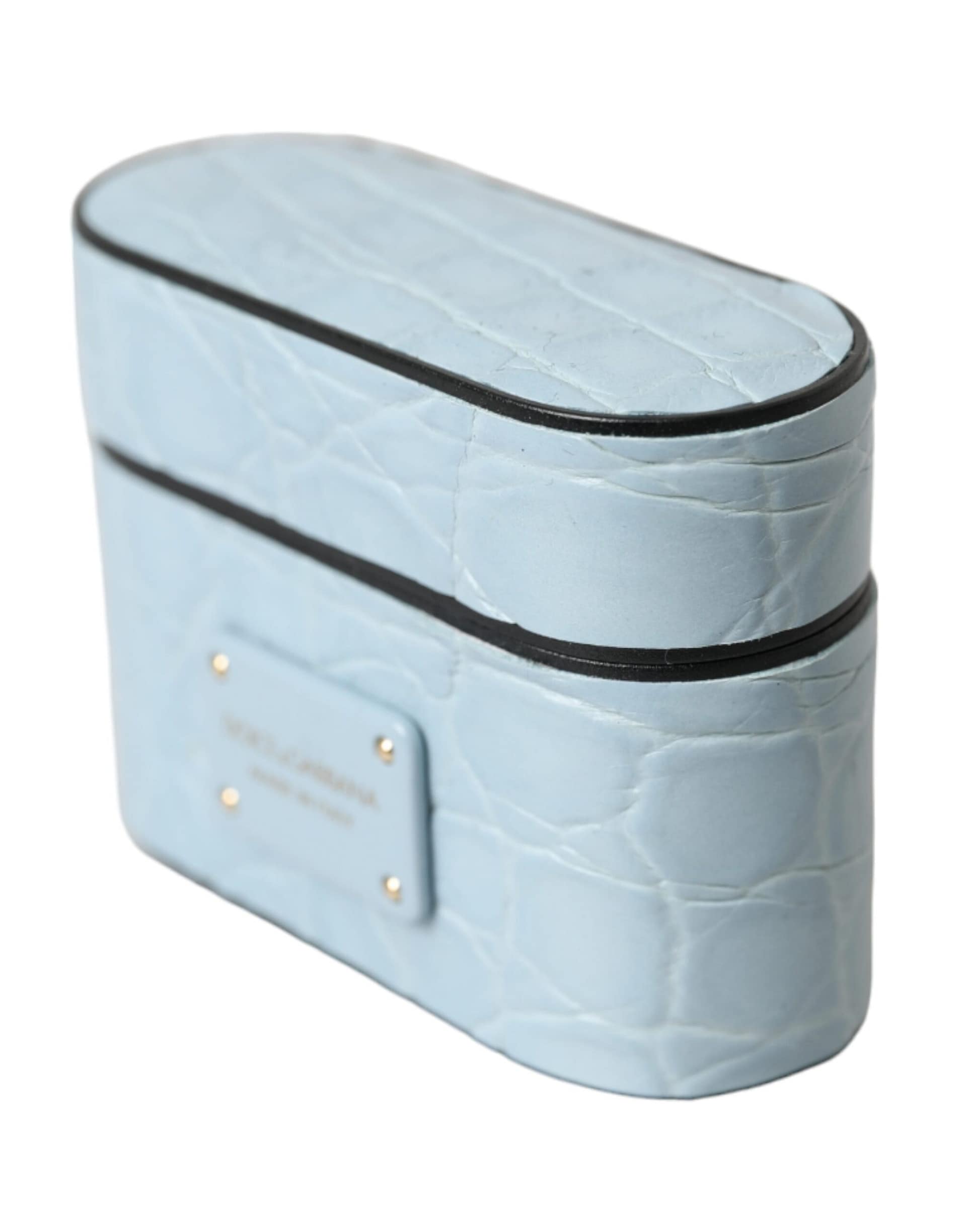 Dolce & Gabbana Light Blue Leather Metal Logo Plaque Airpods Case - Image 3