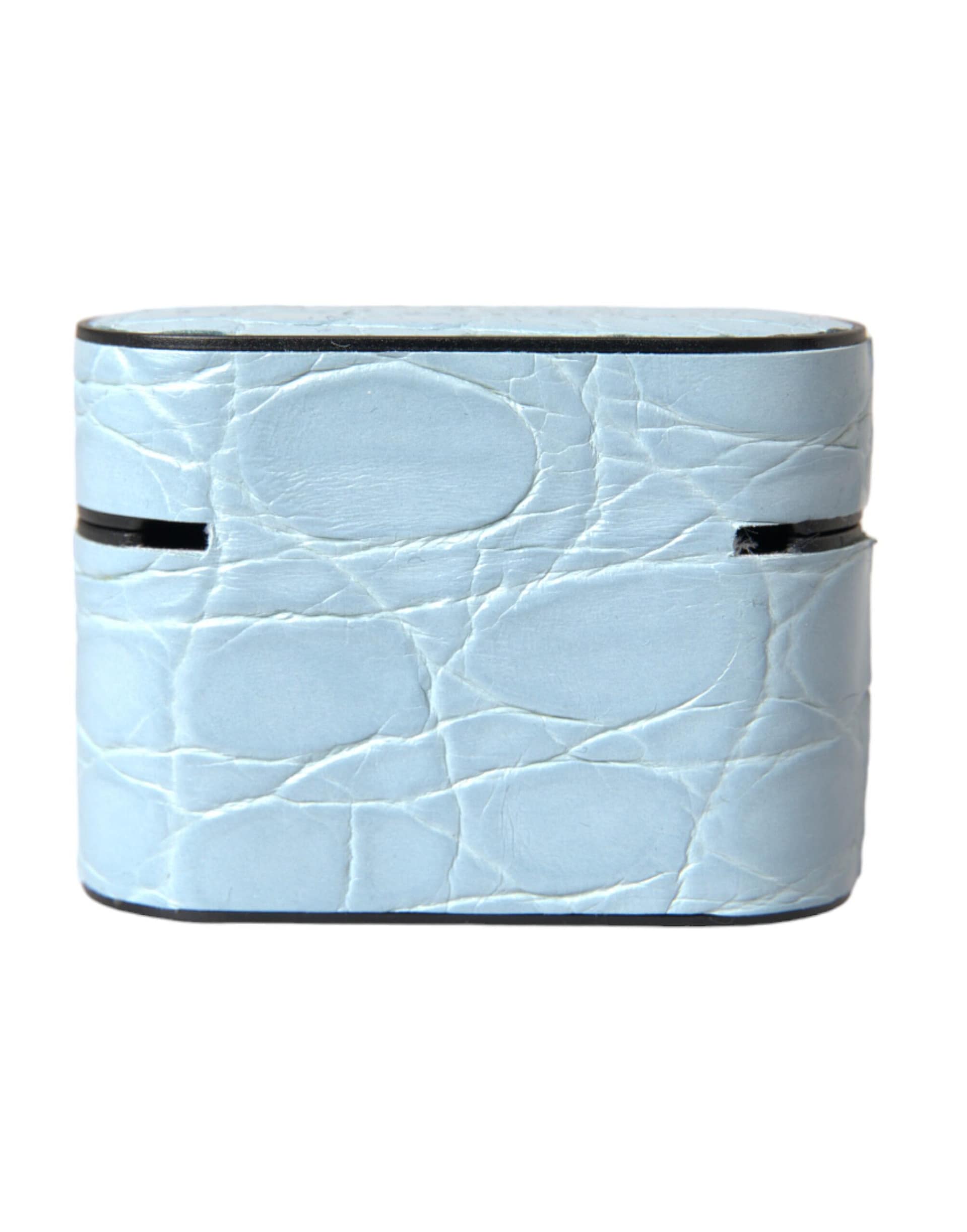 Dolce & Gabbana Light Blue Leather Metal Logo Plaque Airpods Case - Image 4