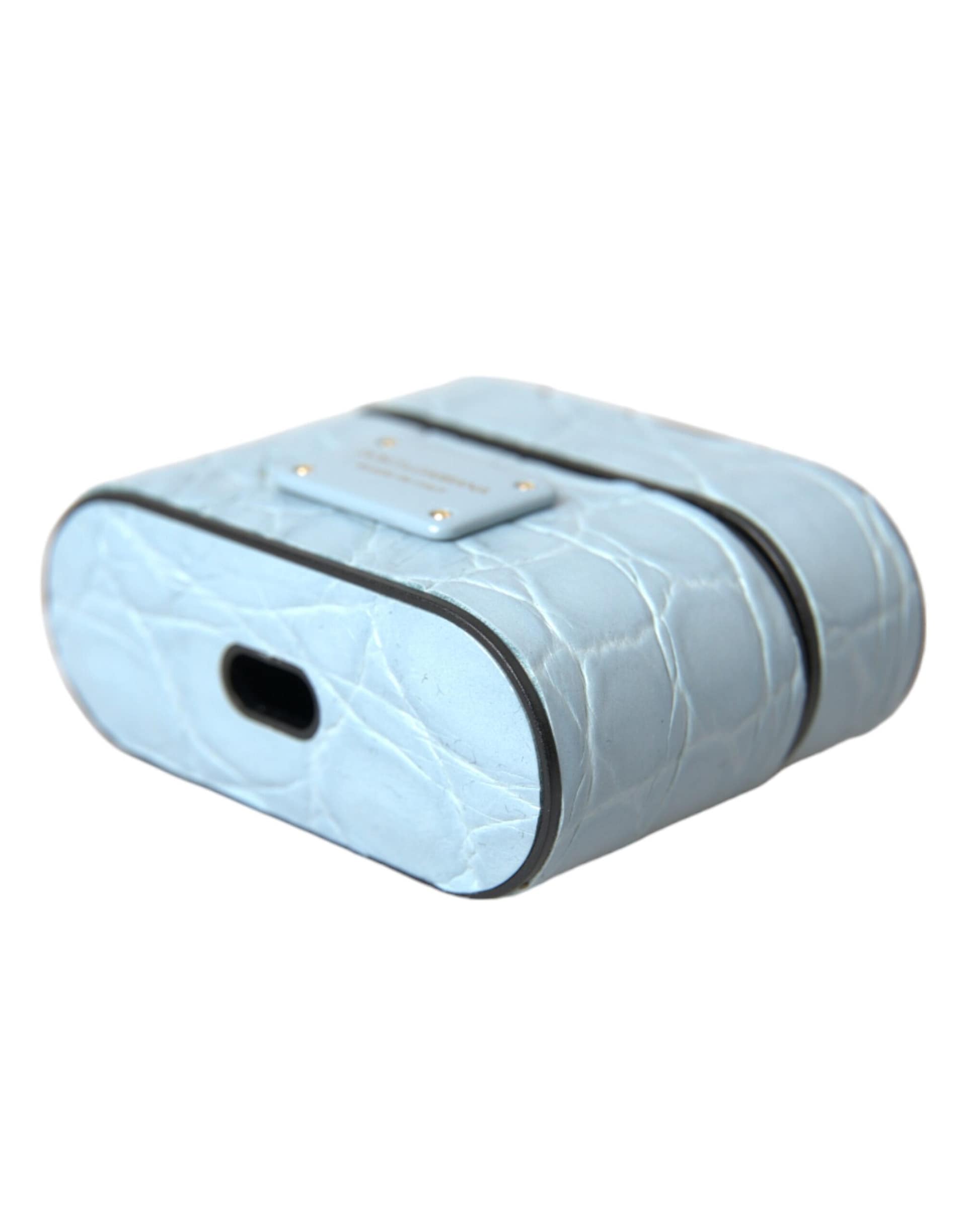 Dolce & Gabbana Light Blue Leather Metal Logo Plaque Airpods Case - Image 5