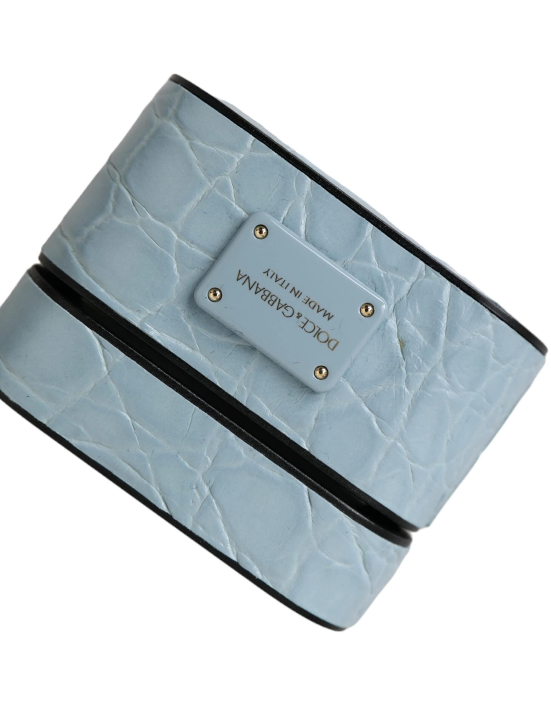 Dolce & Gabbana Light Blue Leather Metal Logo Plaque Airpods Case - Image 6