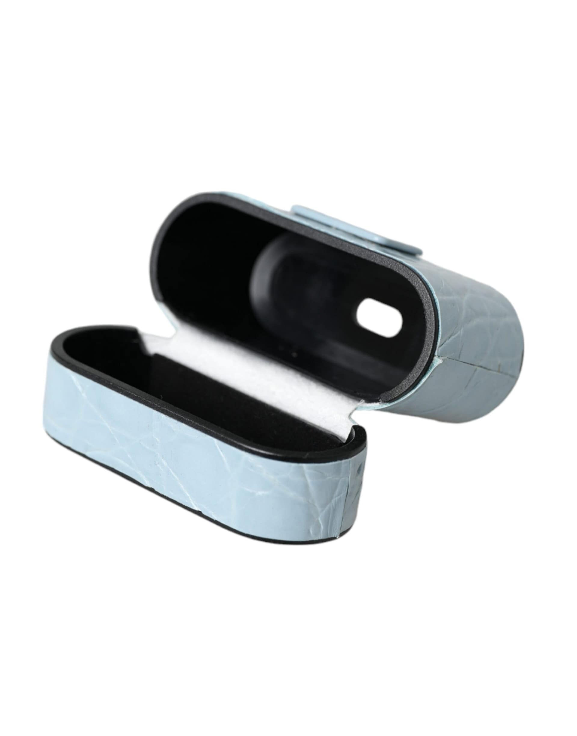 Dolce & Gabbana Light Blue Leather Metal Logo Plaque Airpods Case - Image 7