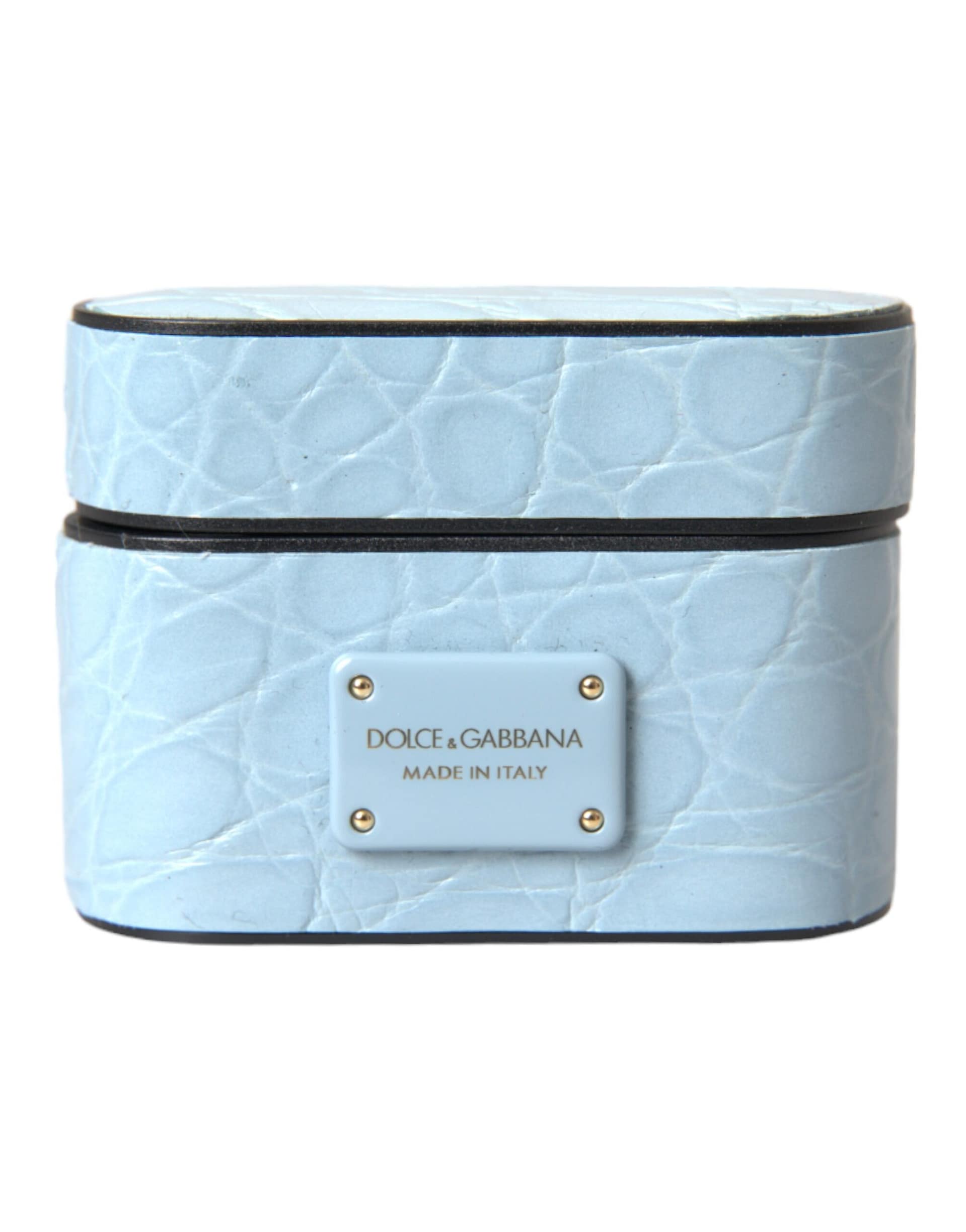 Dolce & Gabbana Light Blue Leather Metal Logo Plaque Airpods Case - Image 2