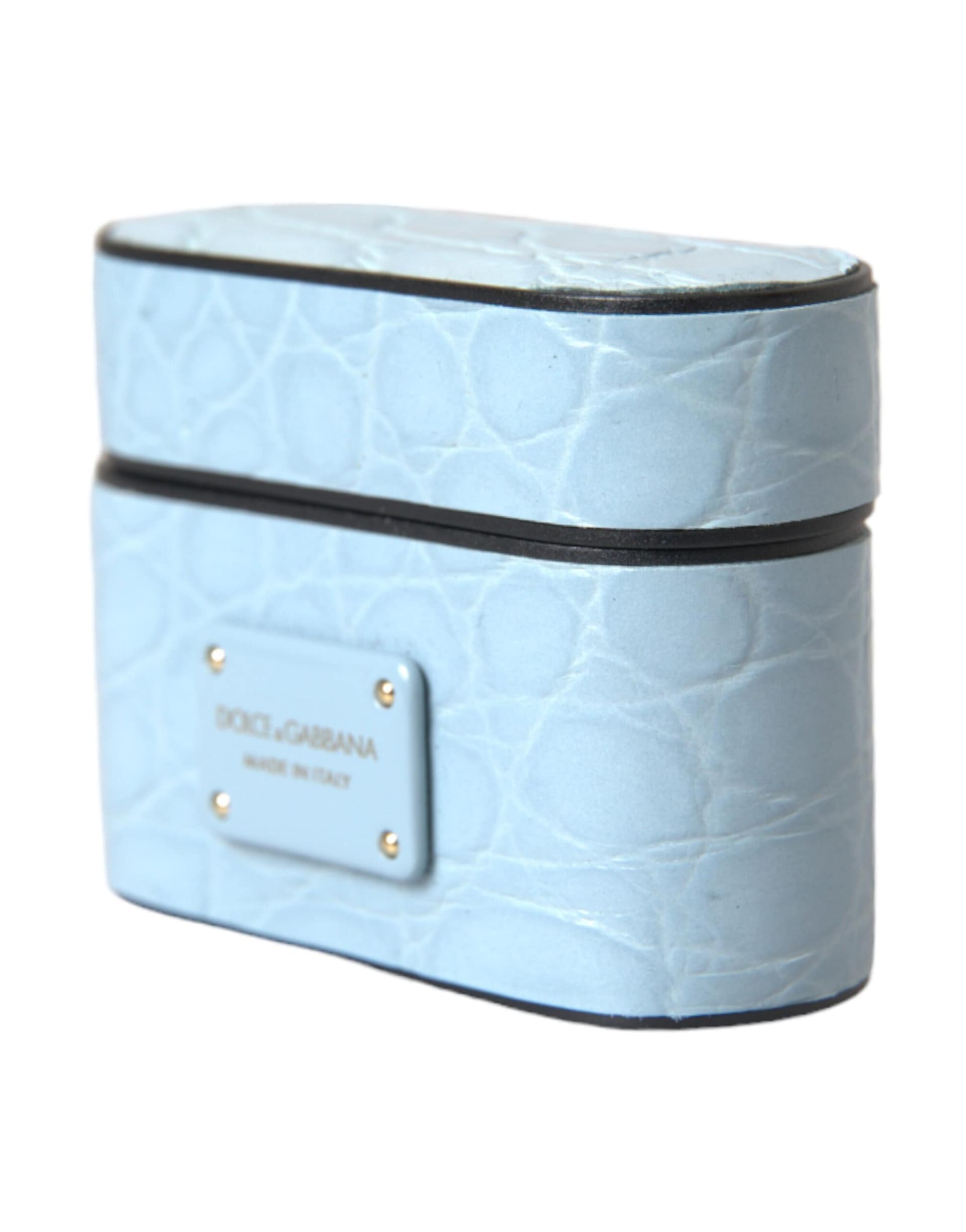 Dolce & Gabbana Light Blue Leather Metal Logo Plaque Airpods Case - Image 3