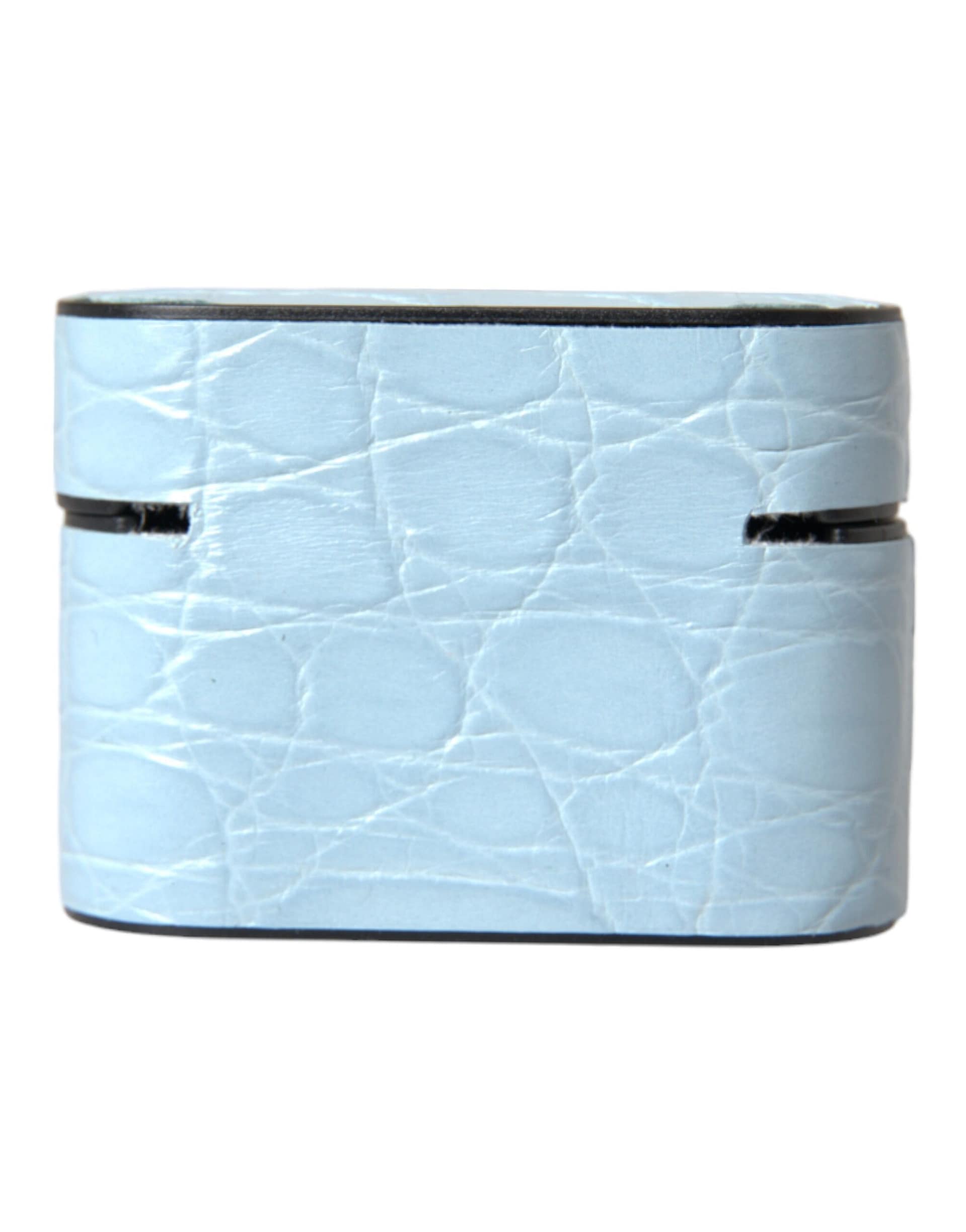 Dolce & Gabbana Light Blue Leather Metal Logo Plaque Airpods Case - Image 4