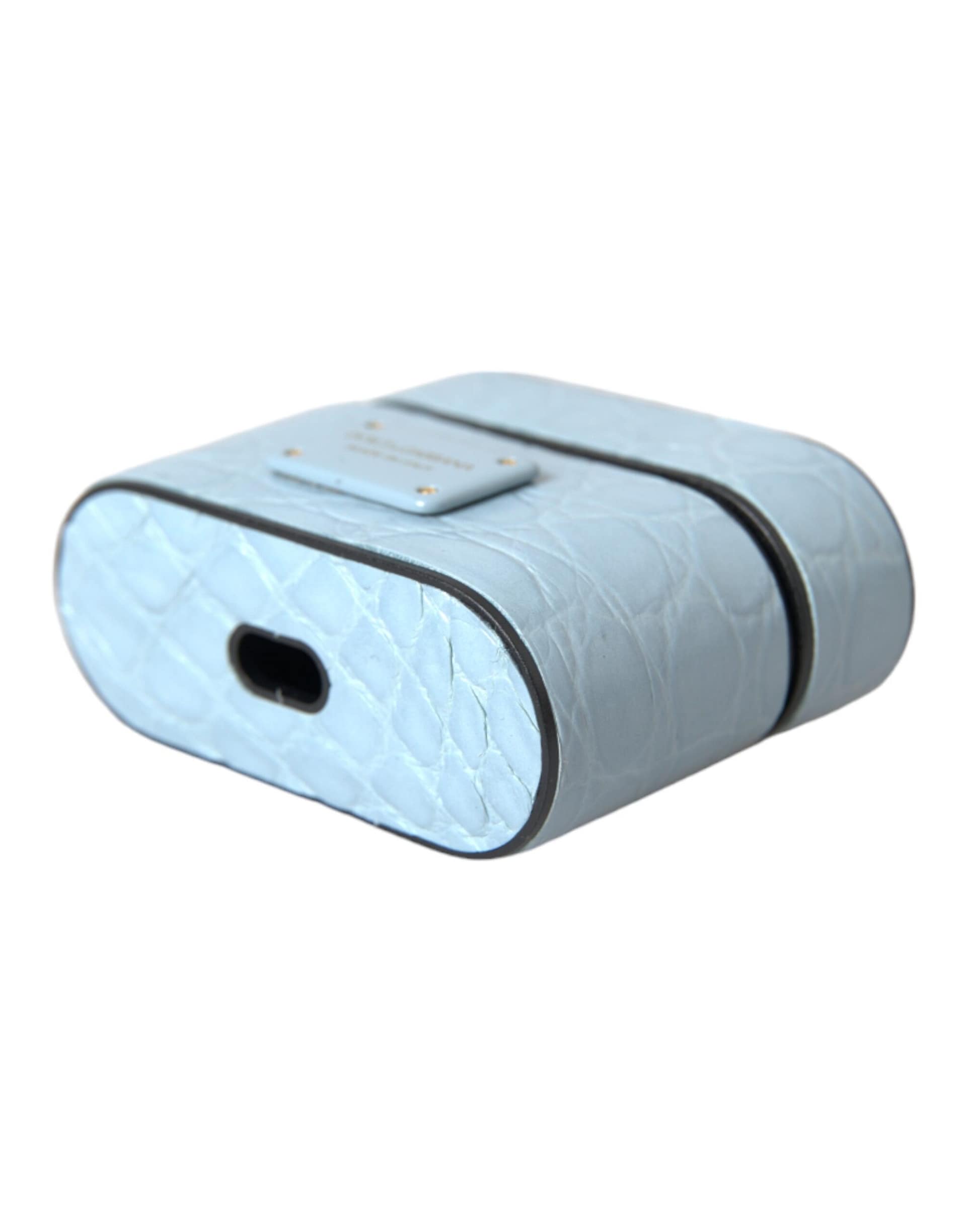 Dolce & Gabbana Light Blue Leather Metal Logo Plaque Airpods Case - Image 5