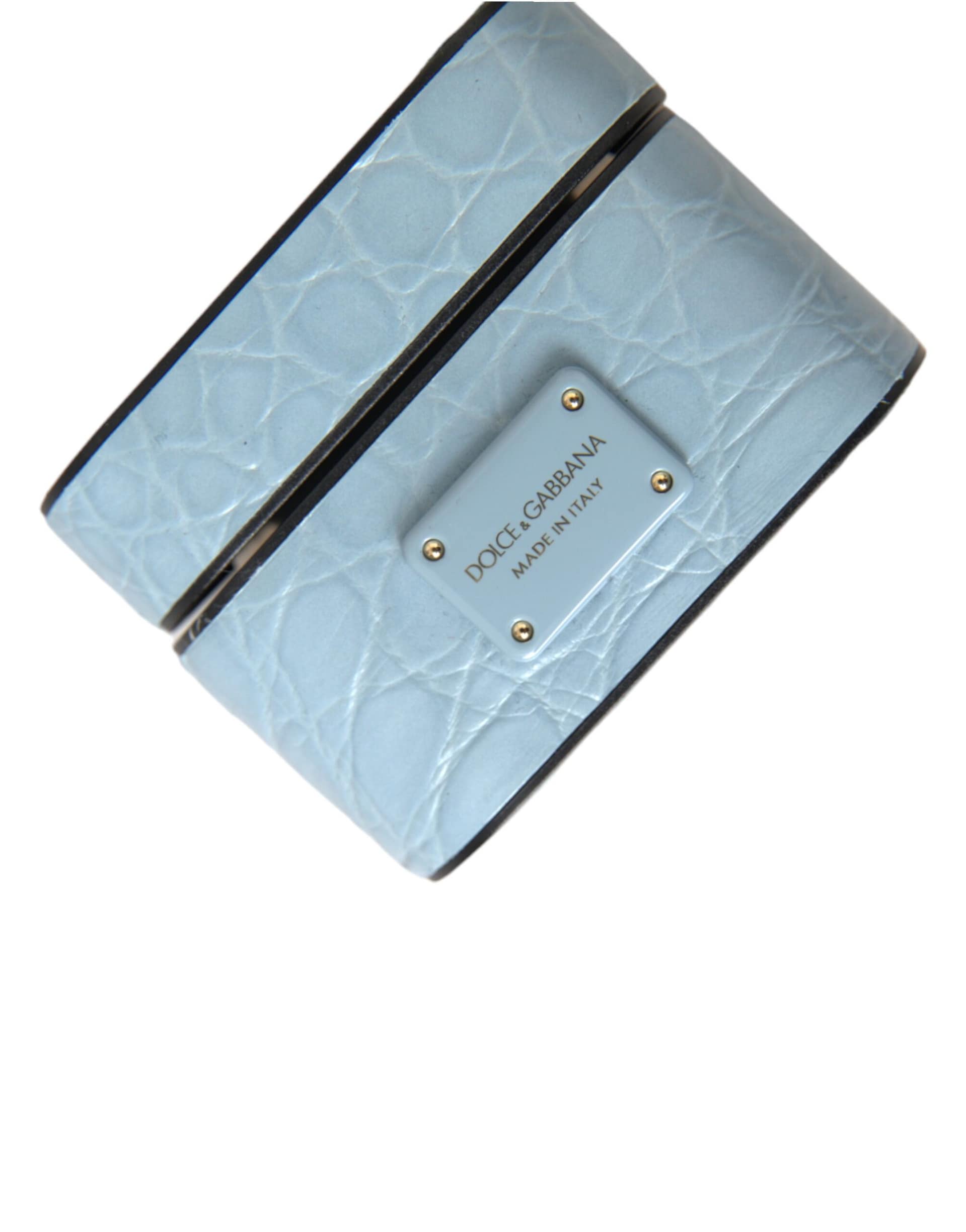 Dolce & Gabbana Light Blue Leather Metal Logo Plaque Airpods Case - Image 6