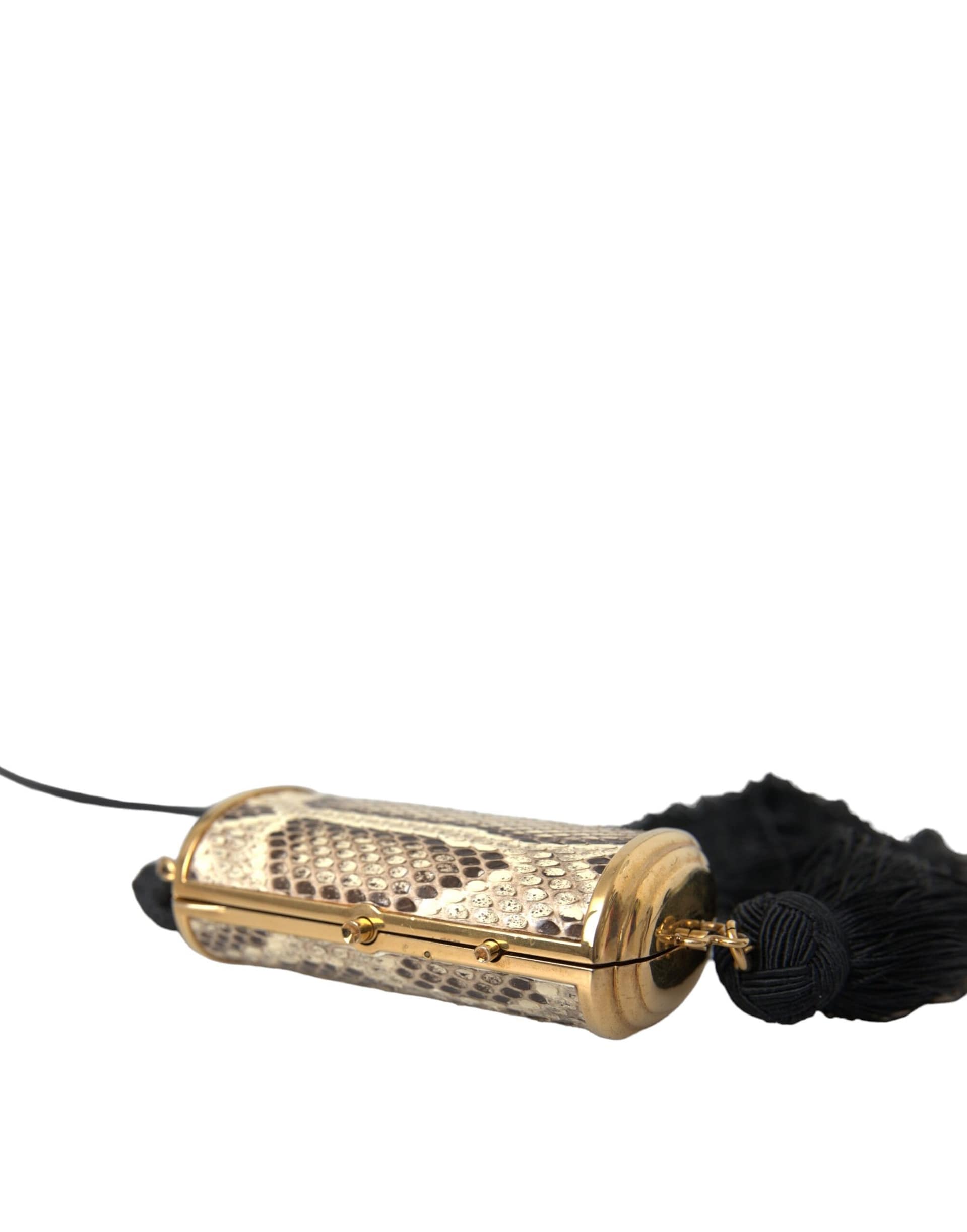 Dolce & Gabbana Beige Exotic Leather Mini Mirror Tassel Make Up Holder Bag - Image 5