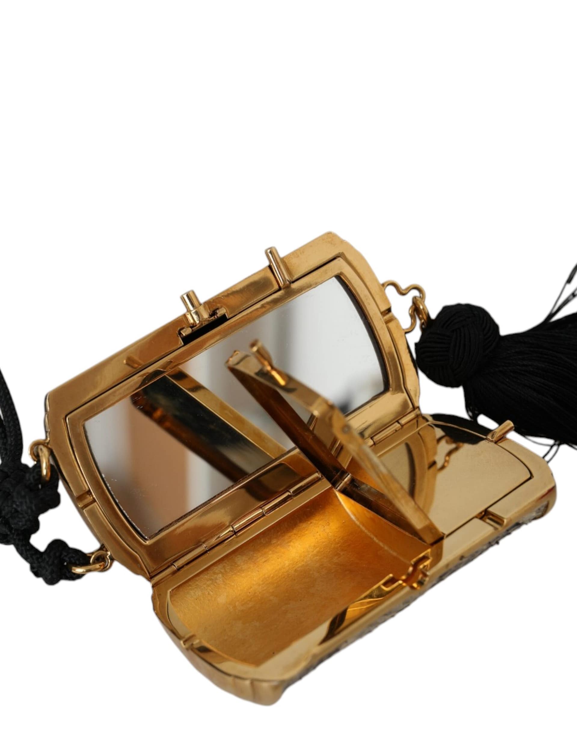 Dolce & Gabbana Beige Exotic Leather Mini Mirror Tassel Make Up Holder Bag - Image 7