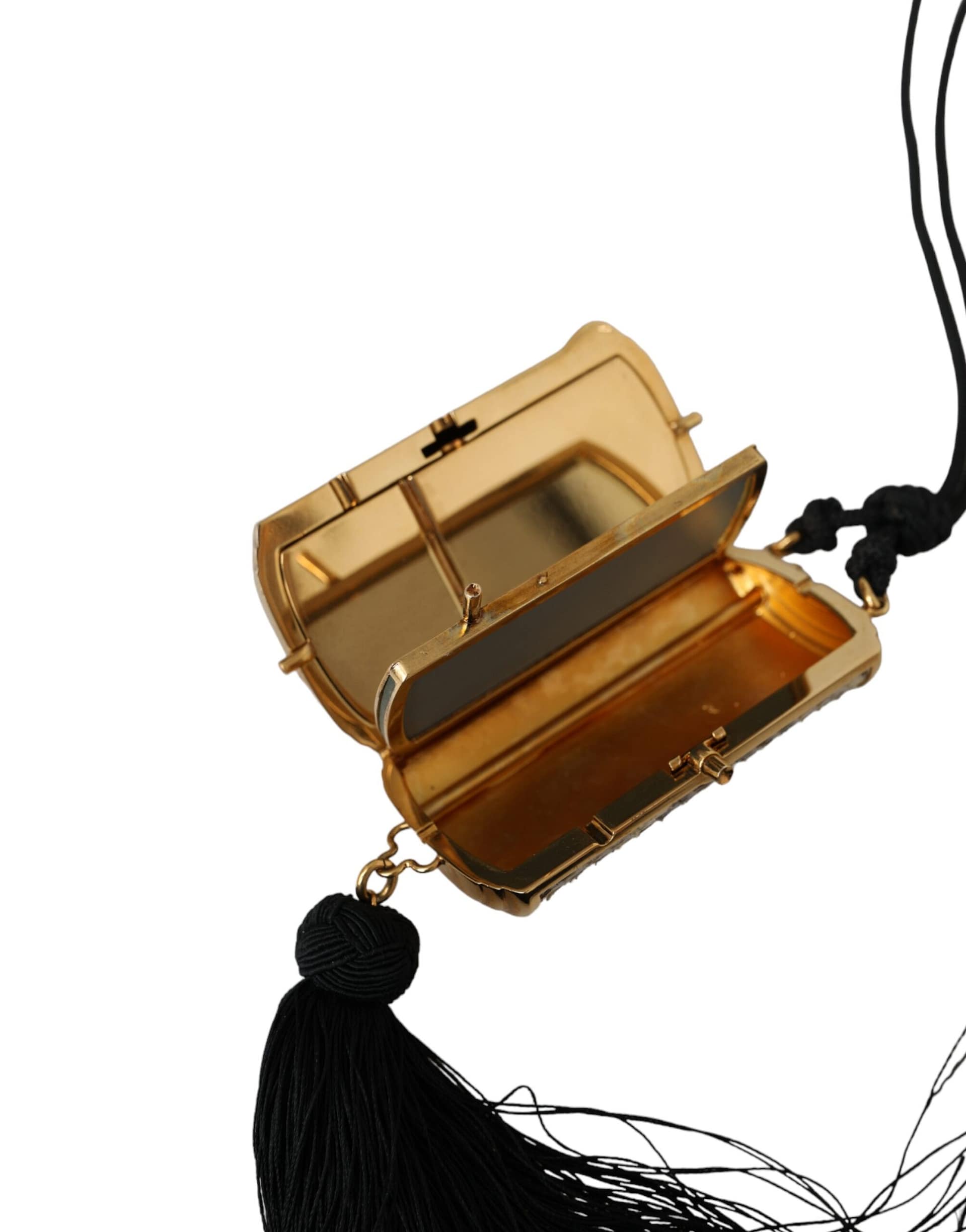 Dolce & Gabbana Beige Exotic Leather Mini Mirror Tassel Make Up Holder Bag - Image 8