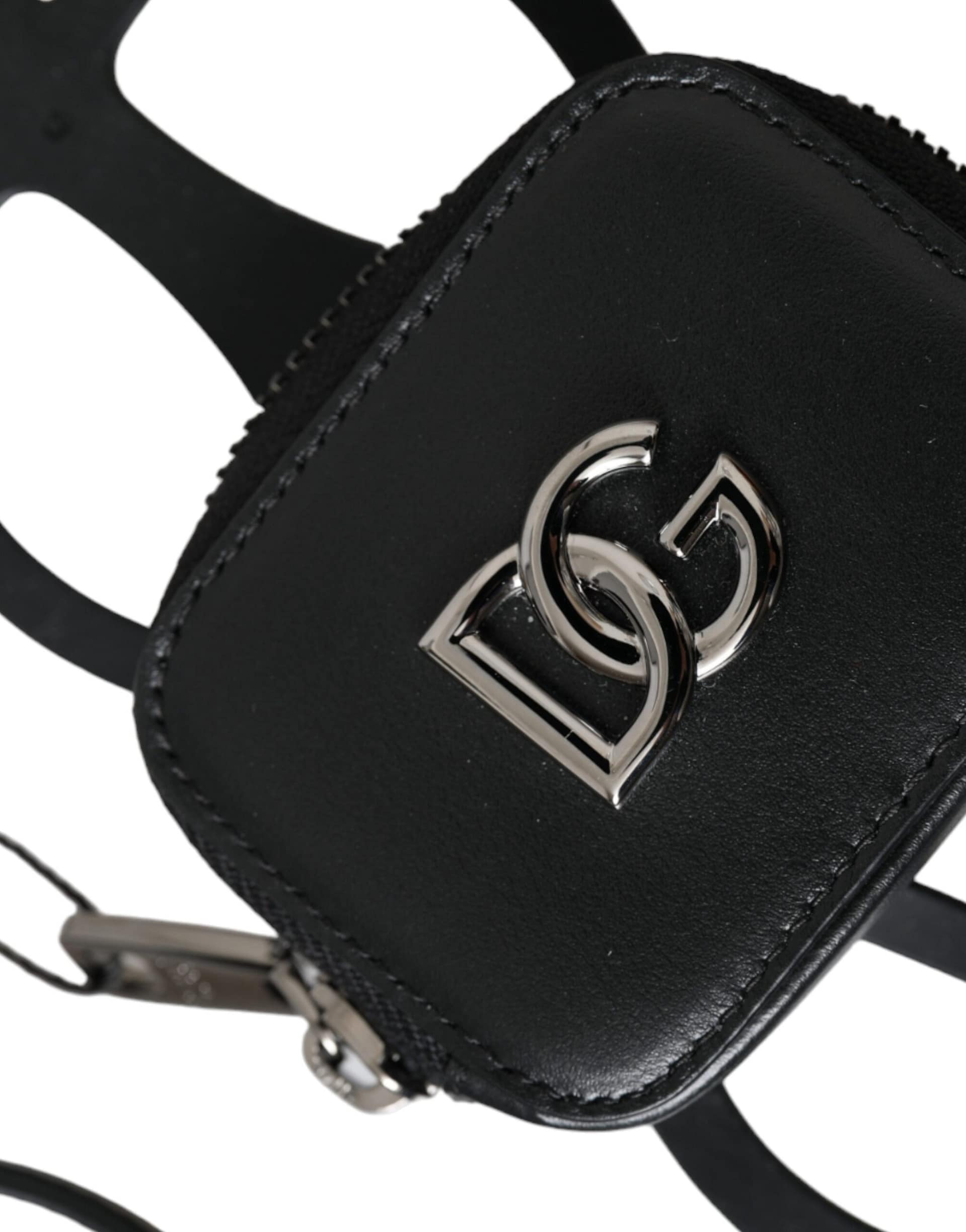 Dolce & Gabbana Black Calfskin Leather DG Logo Coin Purse Lanyard Wallet - Image 3
