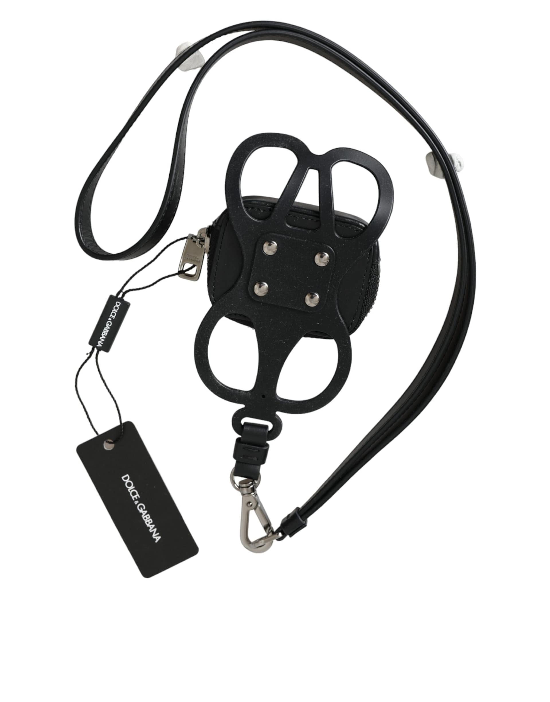 Dolce & Gabbana Black Calfskin Leather DG Logo Coin Purse Lanyard Wallet - Image 4