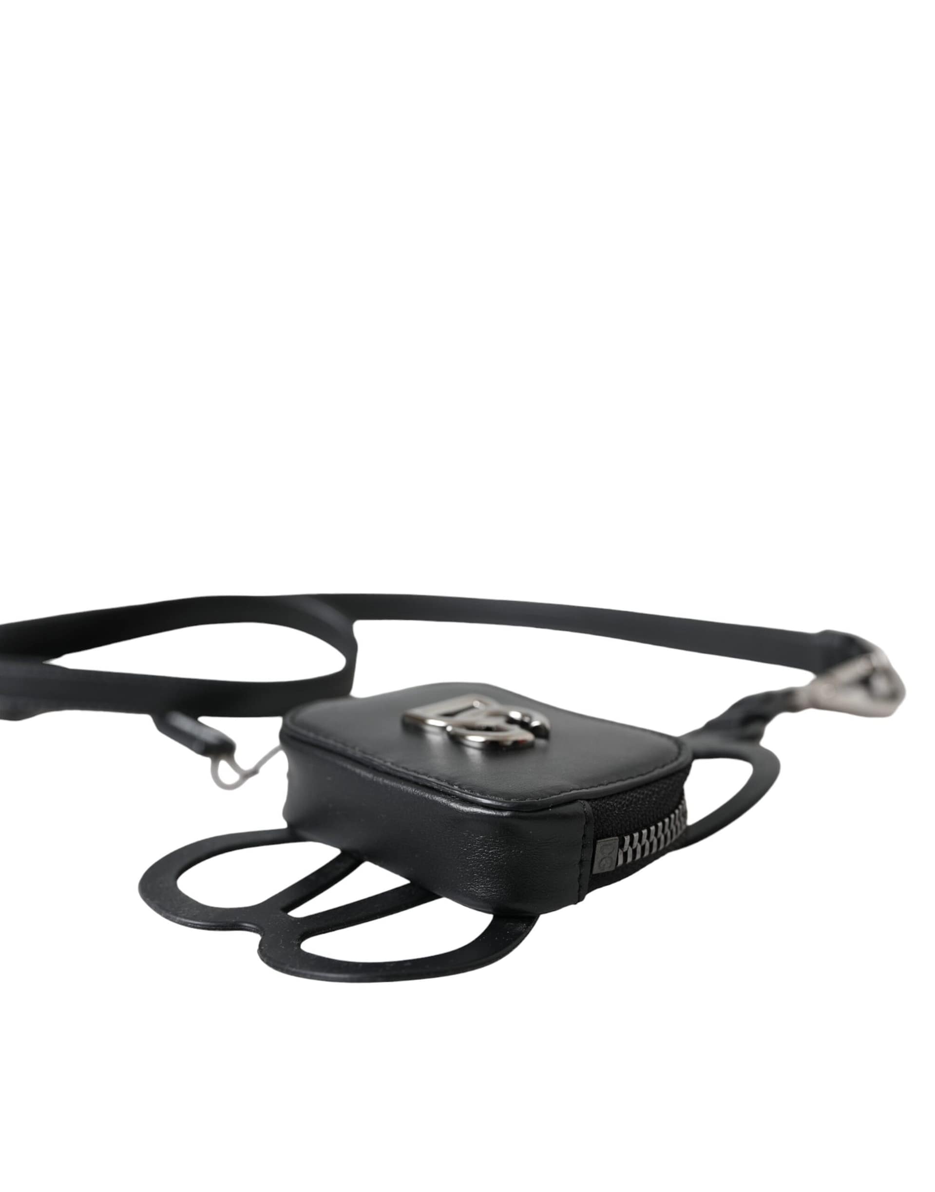 Dolce & Gabbana Black Calfskin Leather DG Logo Coin Purse Lanyard Wallet - Image 5