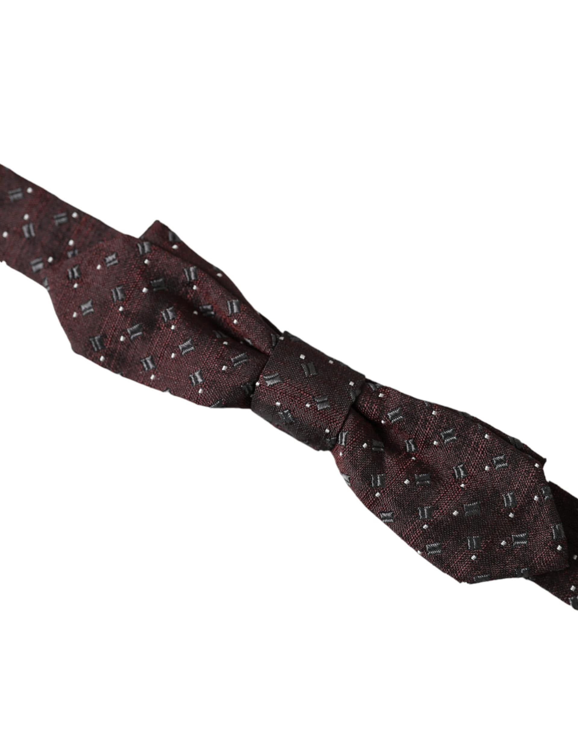 Dolce & Gabbana Maroon Silk Patterned Adjustable Neck Papillon Bow Tie - Image 3