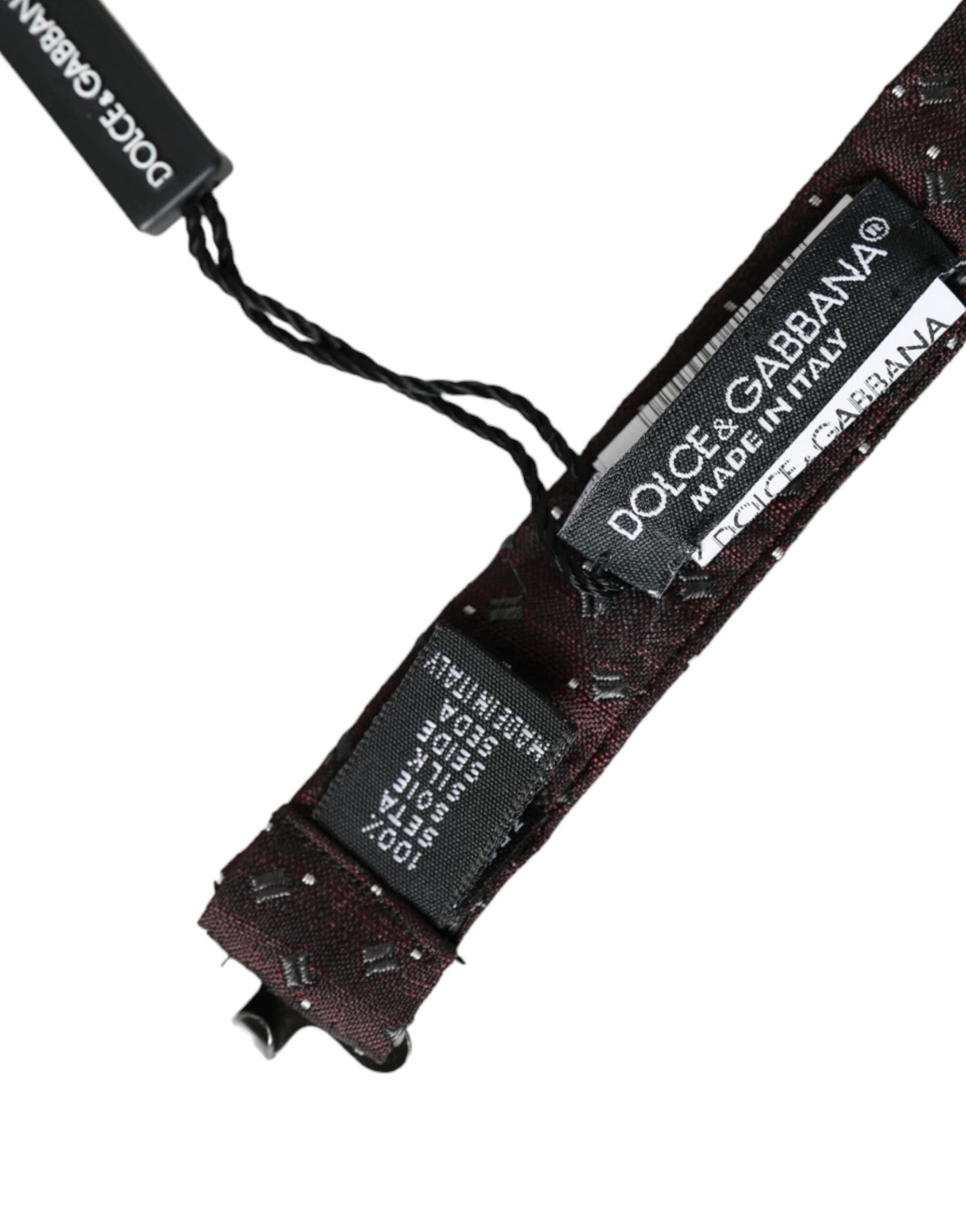 Dolce & Gabbana Maroon Silk Patterned Adjustable Neck Papillon Bow Tie - Image 5