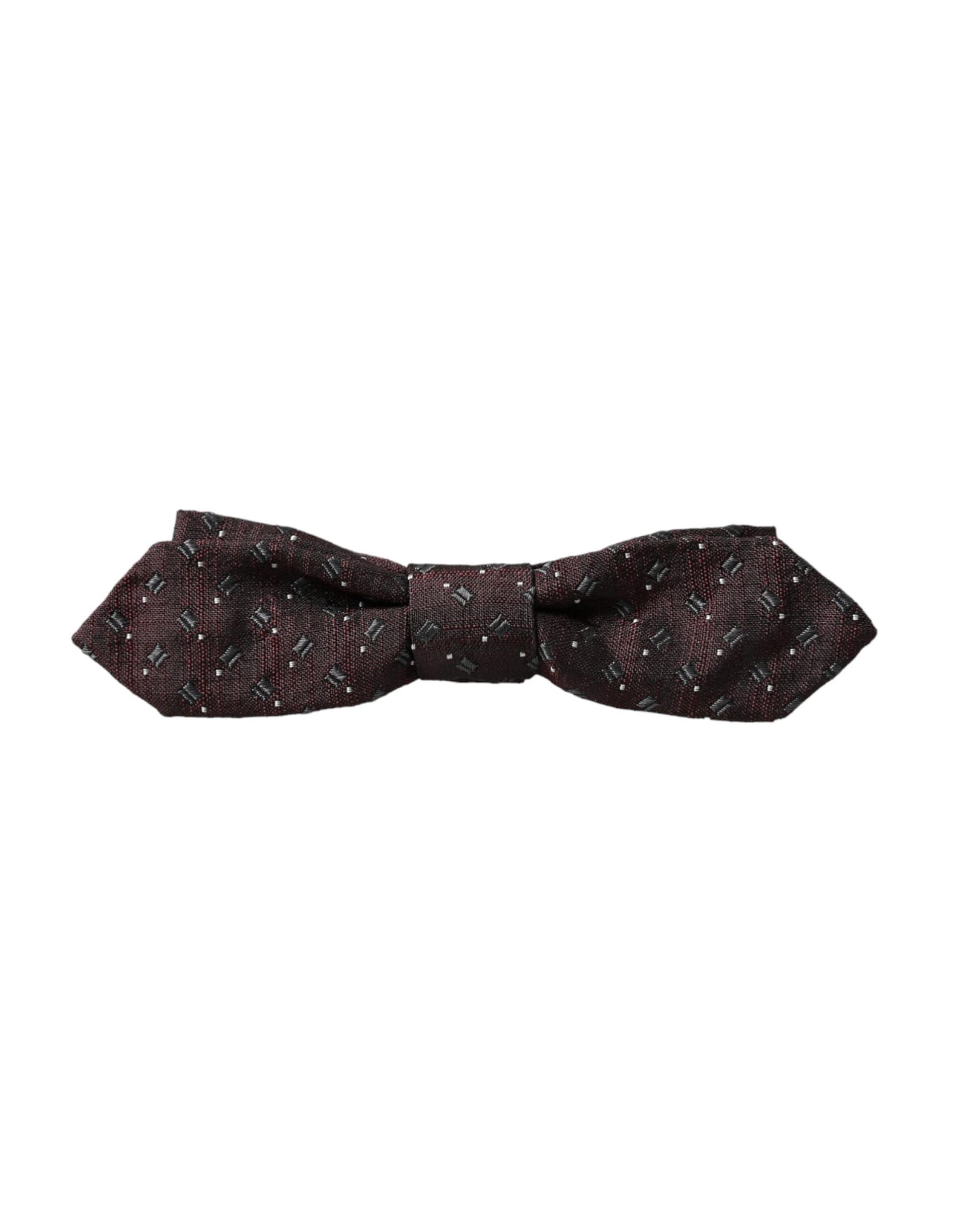 Dolce & Gabbana Maroon Silk Patterned Adjustable Neck Papillon Bow Tie - Image 6