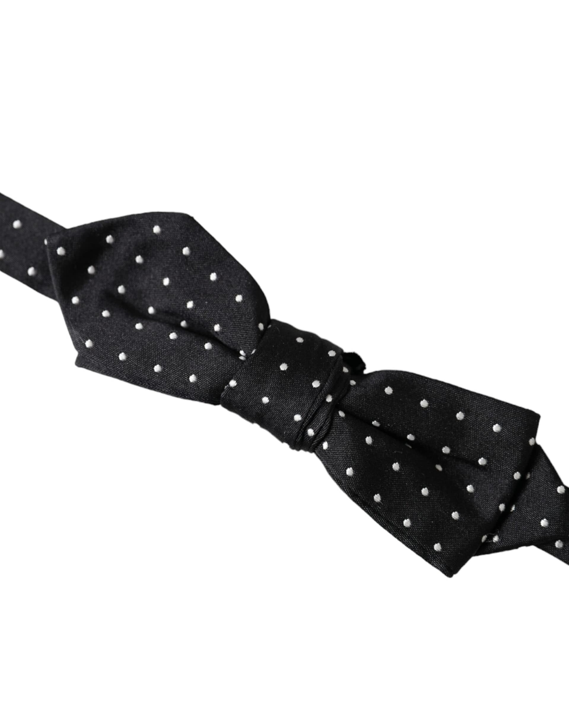 Dolce & Gabbana Black Silk Polka Dot Adjustable Neck Men Papillon Bow Tie - Image 3