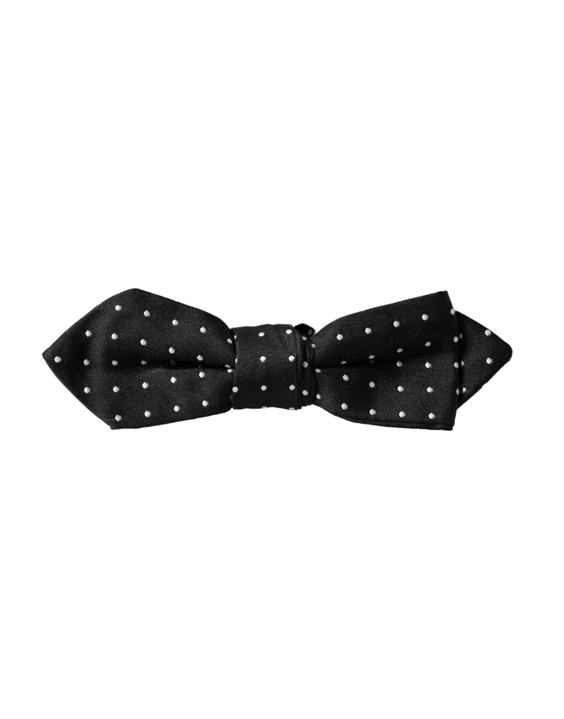 Dolce & Gabbana Black Silk Polka Dot Adjustable Neck Men Papillon Bow Tie - Image 6